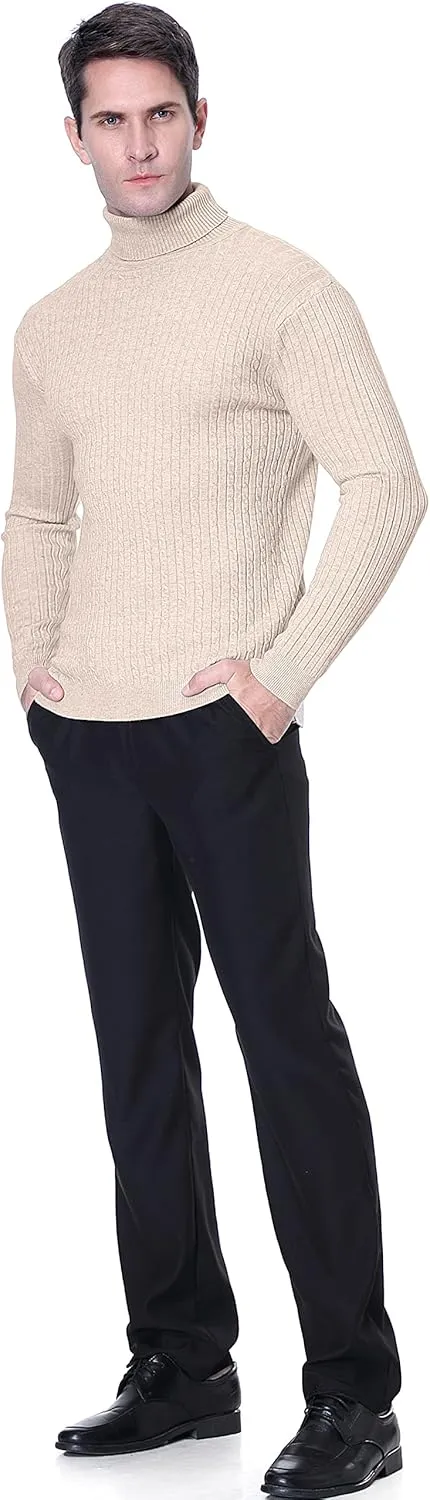 QZH.DUAO Men's Casual Slim Fit Turtleneck Pullover Sweaters Tops with Twist Patterned