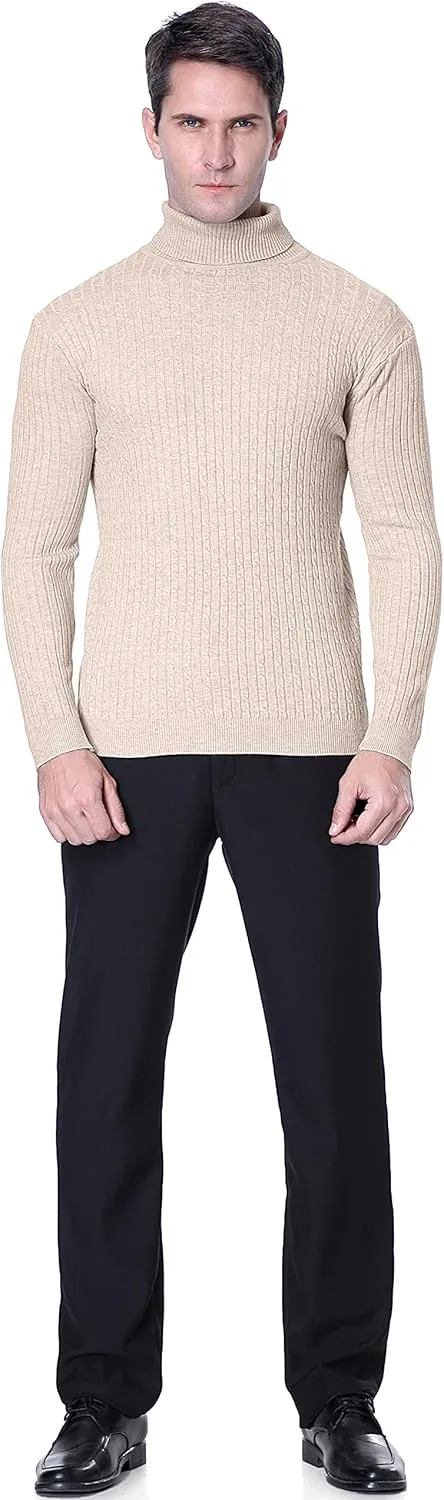 QZH.DUAO Men's Casual Slim Fit Turtleneck Pullover Sweaters Tops with Twist Patterned