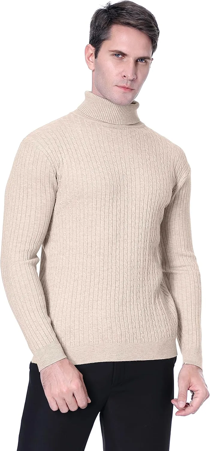 QZH.DUAO Men's Casual Slim Fit Turtleneck Pullover Sweaters Tops with Twist Patterned
