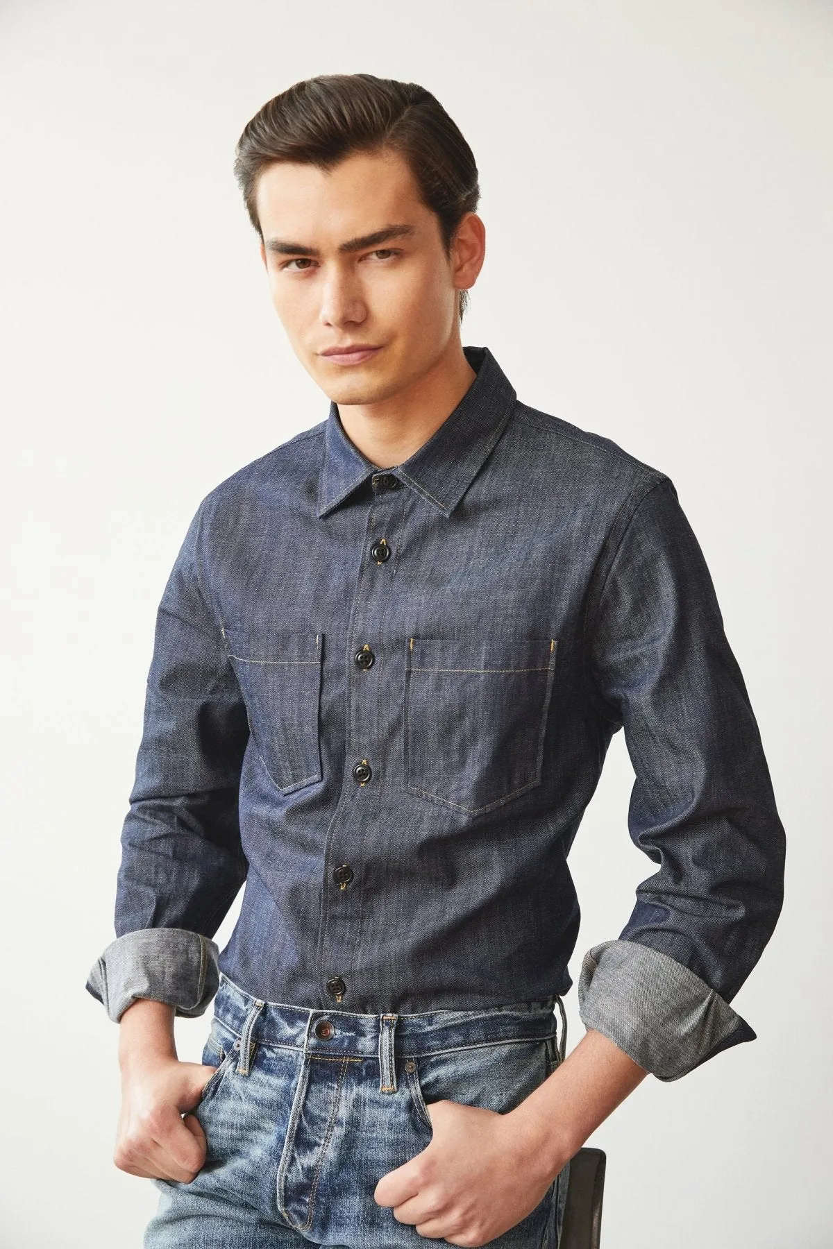 Raw Italian Denim Overshirt in Dark Indigo