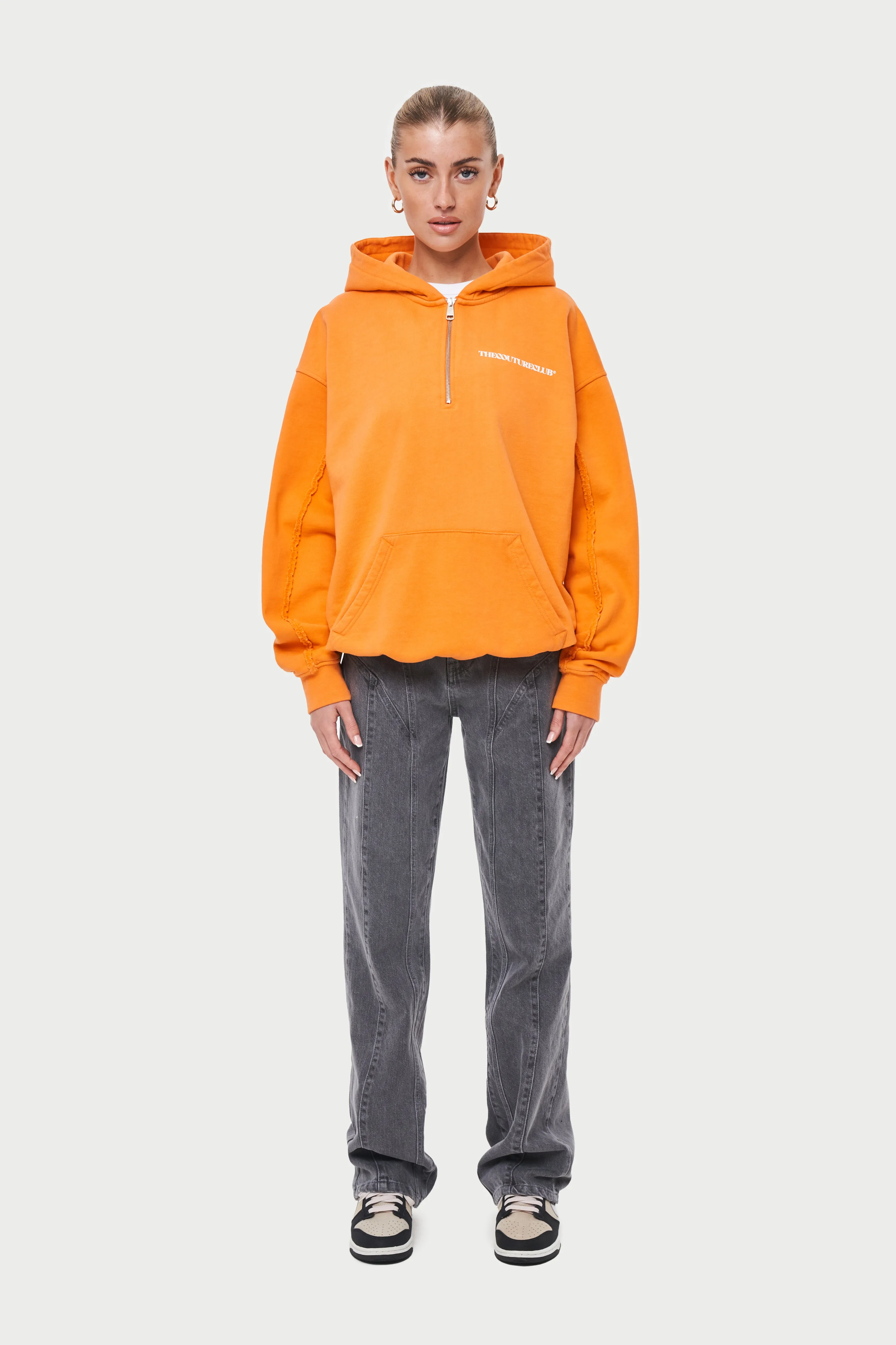 RAW SEAM QUARTER ZIP HOODIE - ORANGE