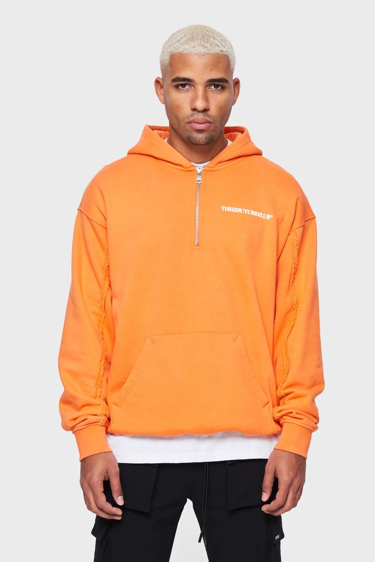 RAW SEAM QUARTER ZIP HOODIE - ORANGE