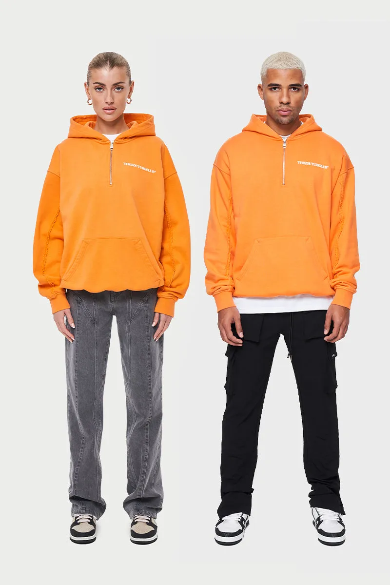 RAW SEAM QUARTER ZIP HOODIE - ORANGE