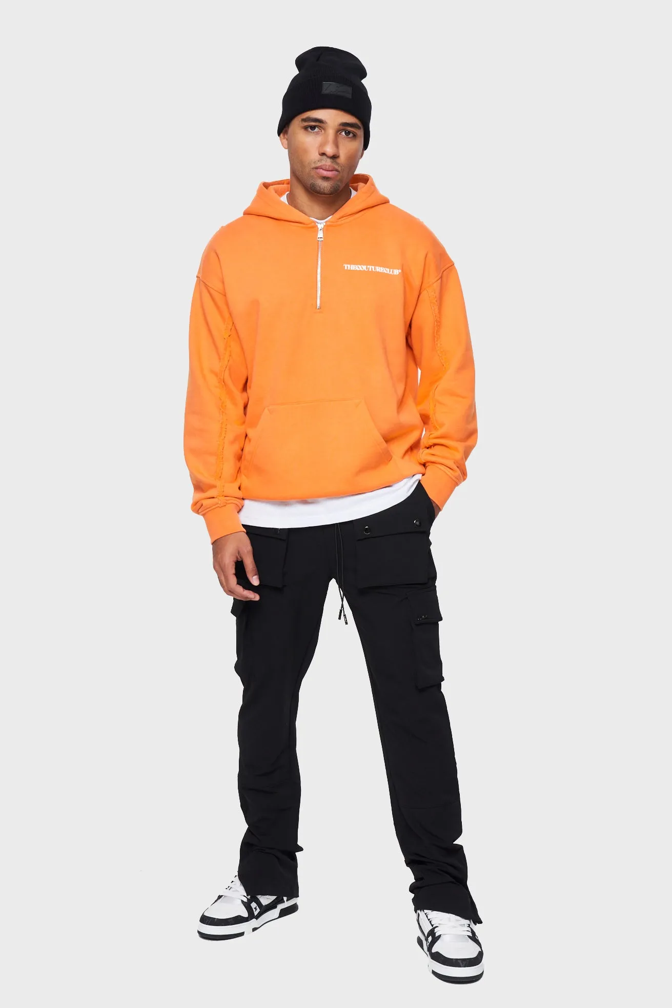 RAW SEAM QUARTER ZIP HOODIE - ORANGE