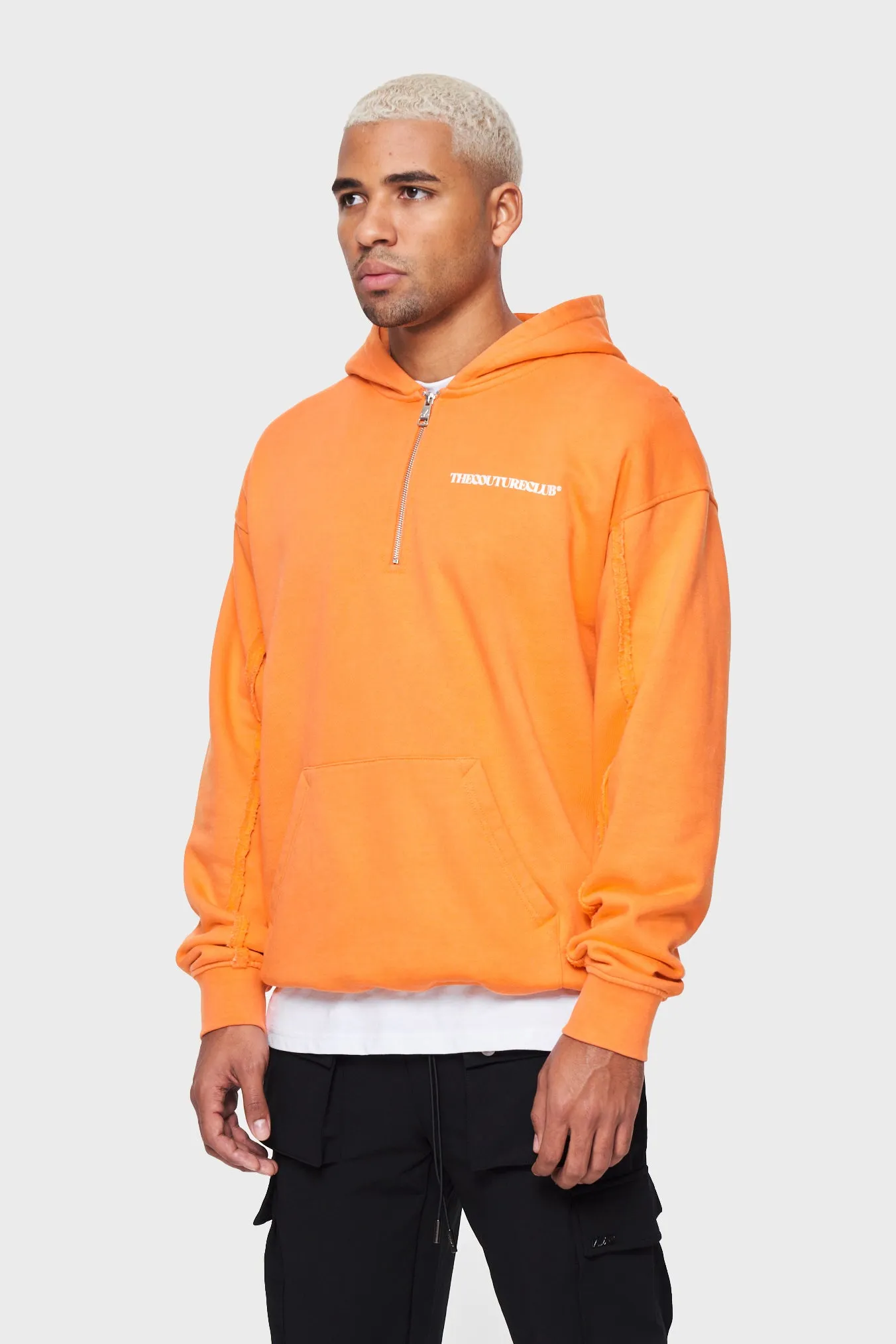 RAW SEAM QUARTER ZIP HOODIE - ORANGE