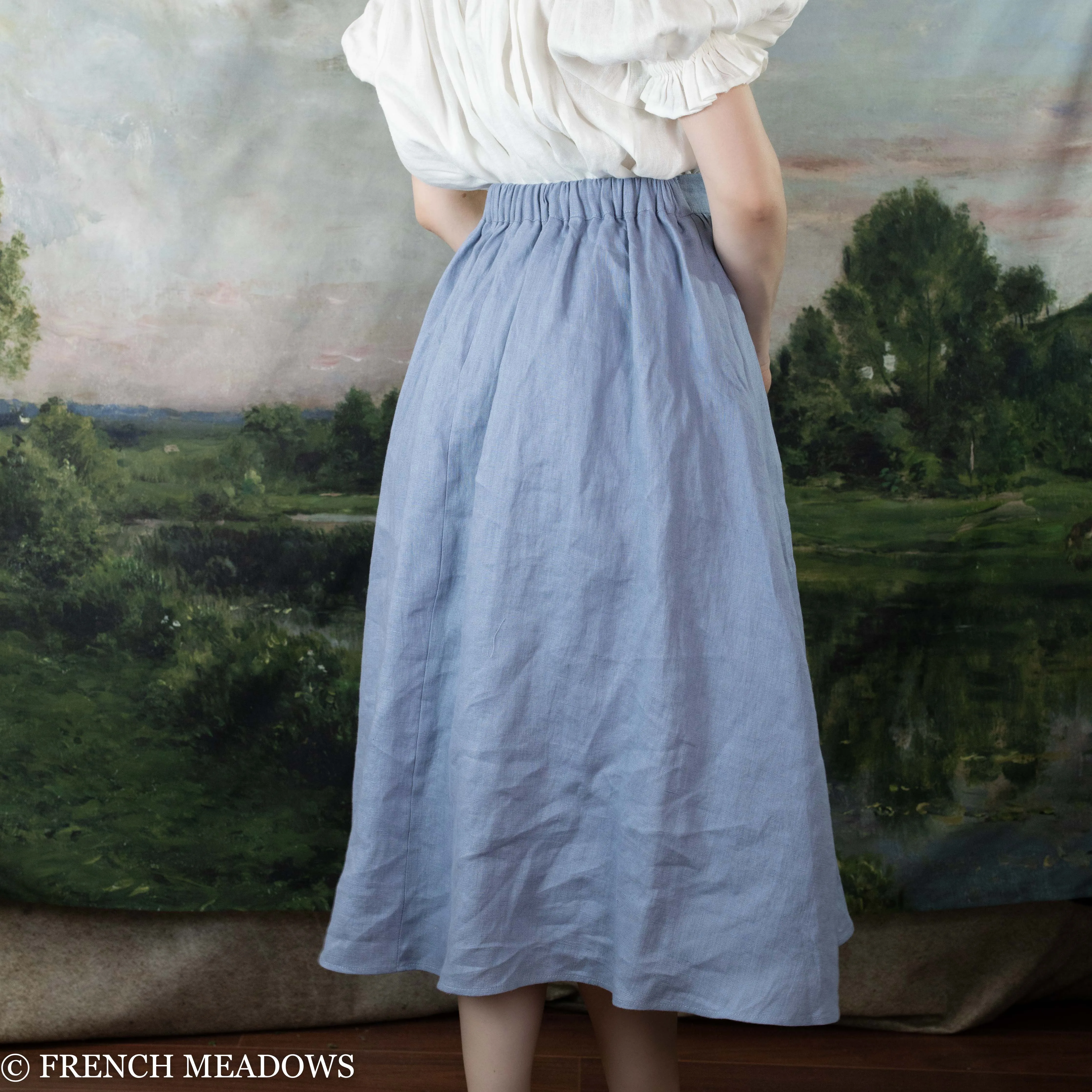 Regency Blue Linen Midi Skirt