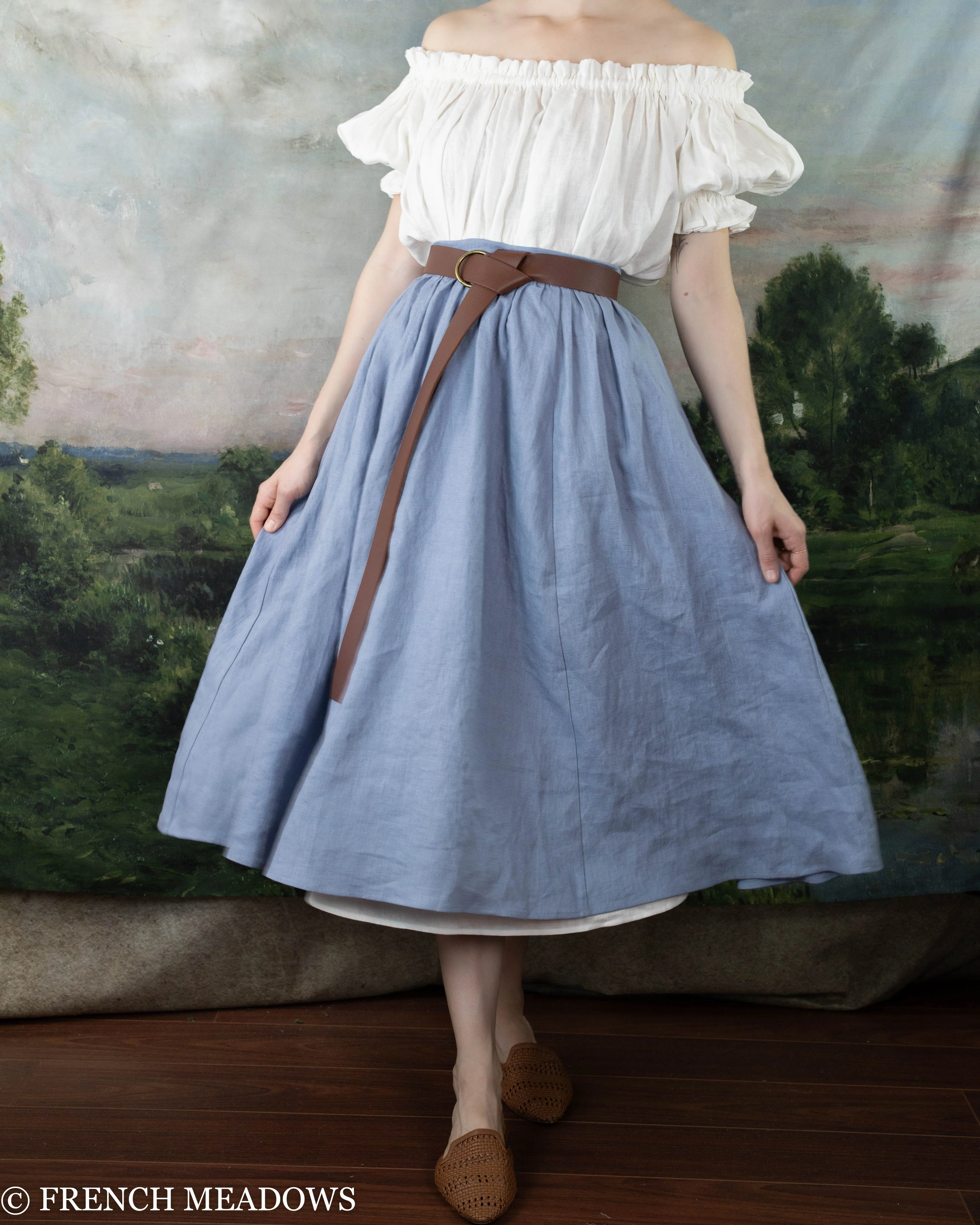 Regency Blue Linen Midi Skirt