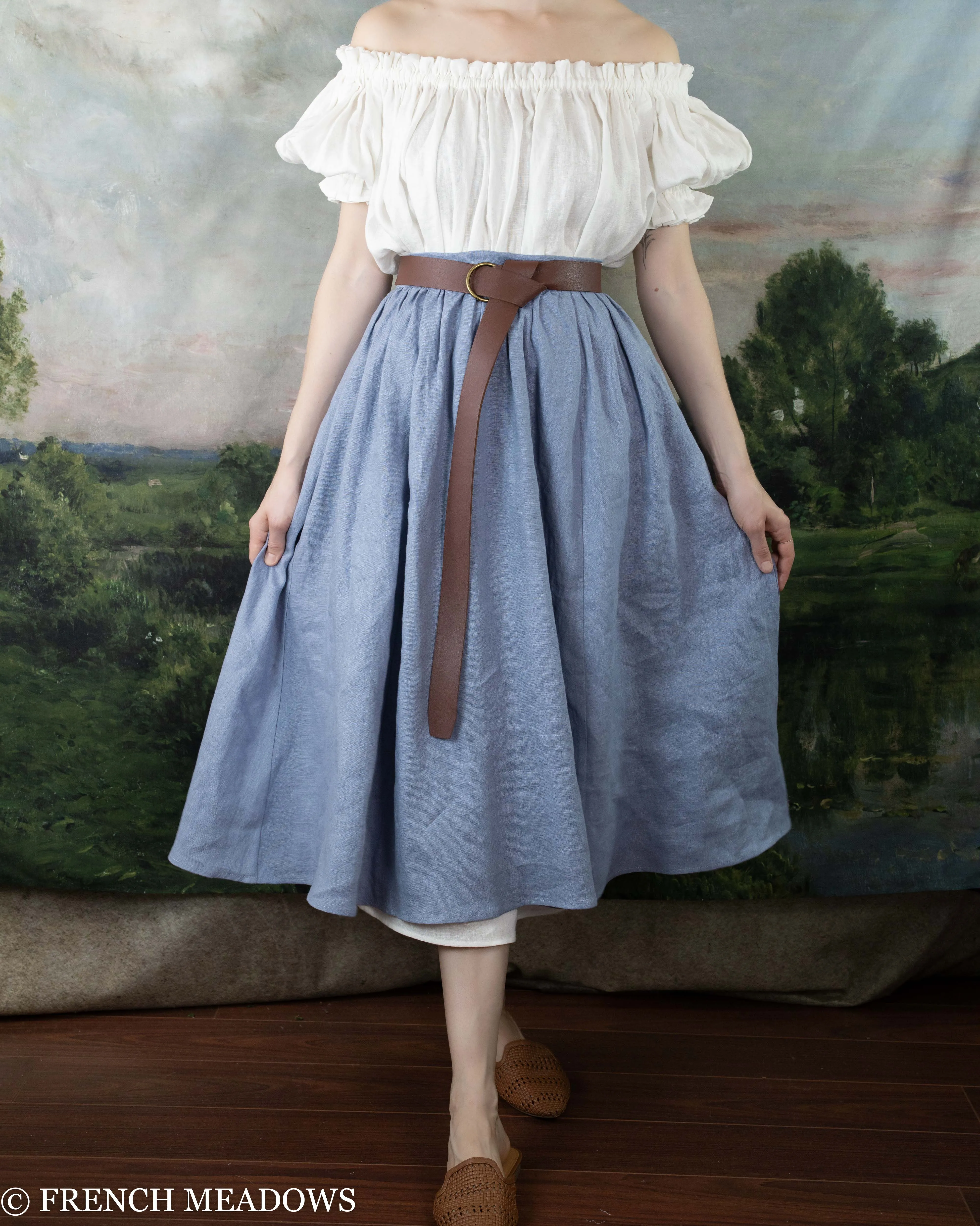 Regency Blue Linen Midi Skirt