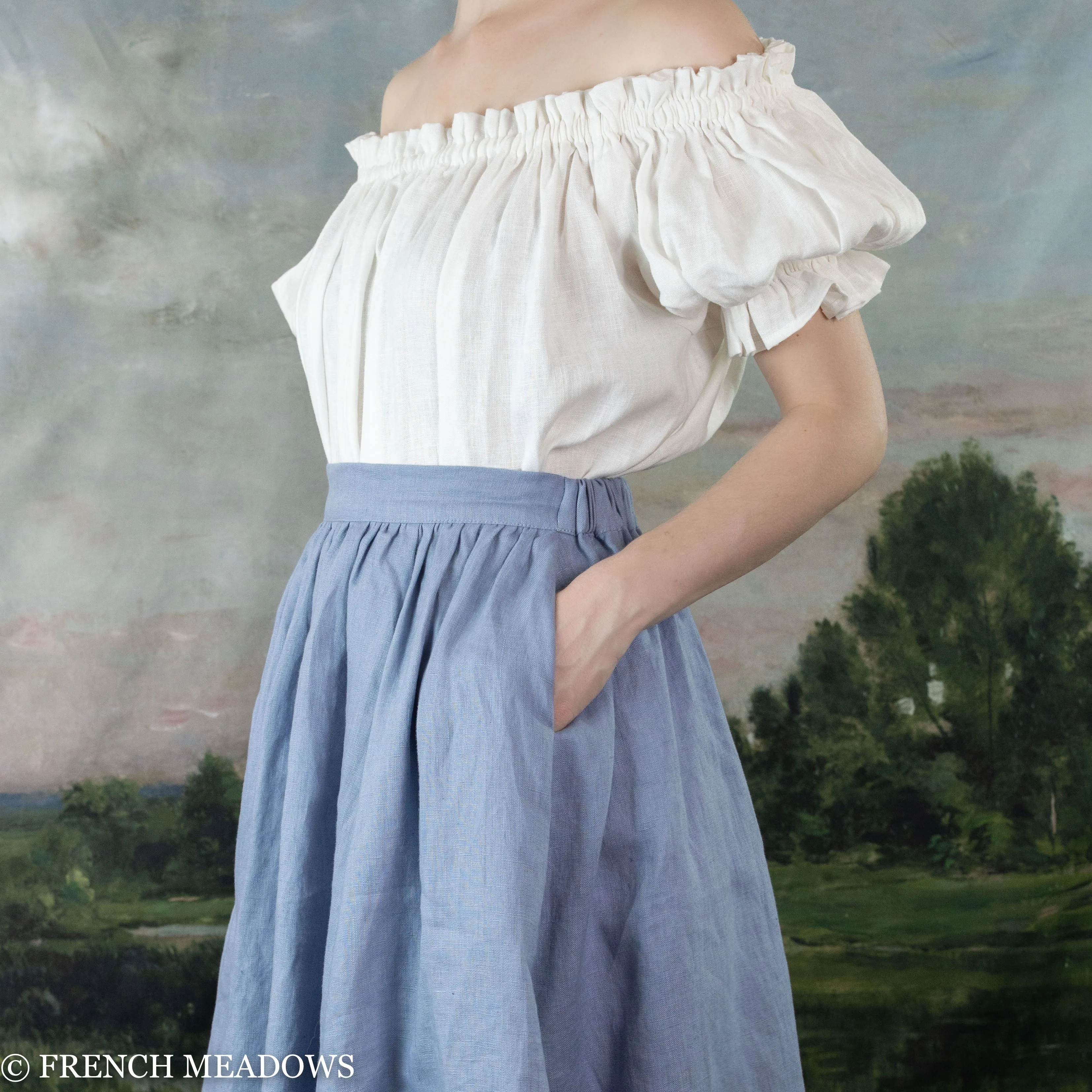 Regency Blue Linen Midi Skirt