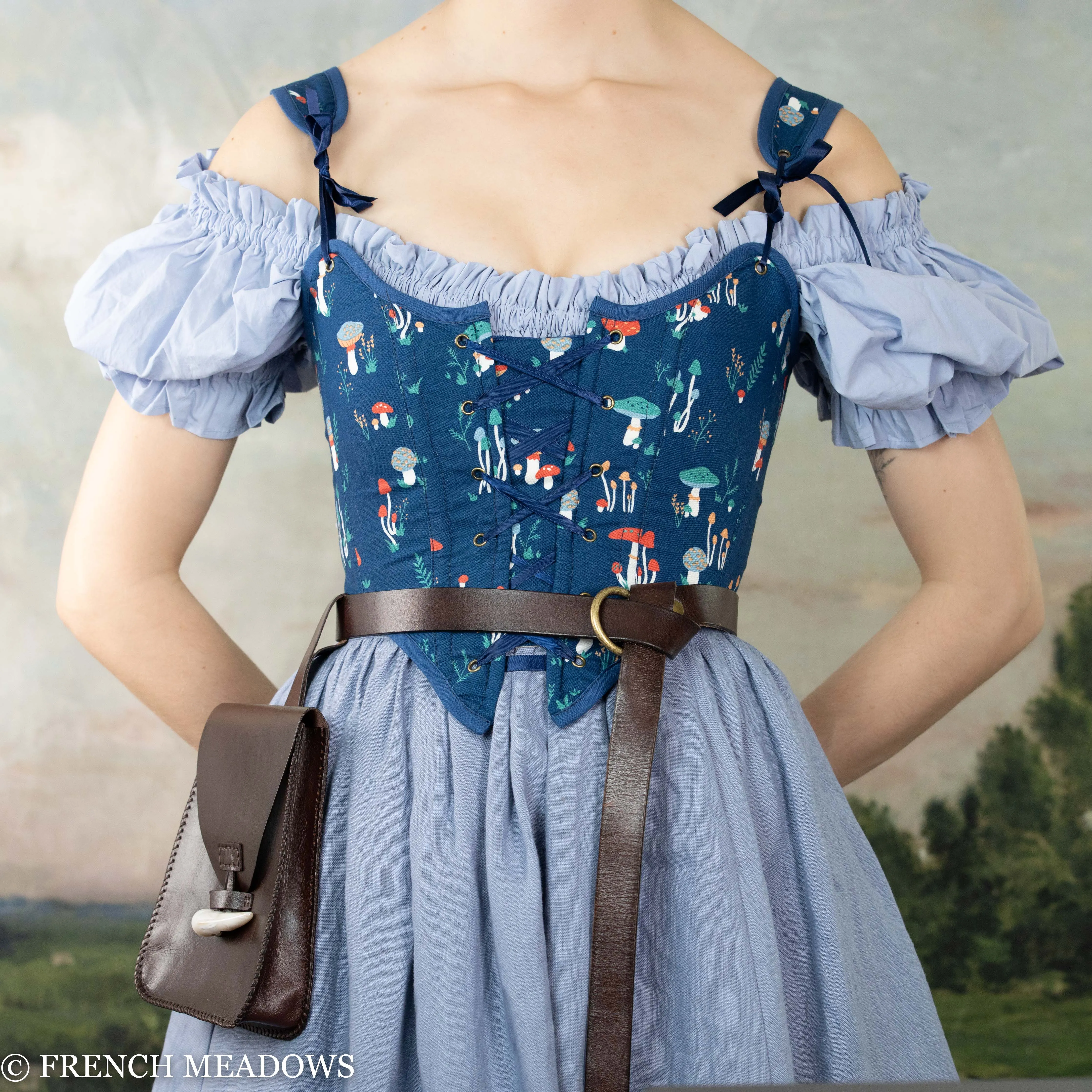 Regency Blue Linen Midi Skirt