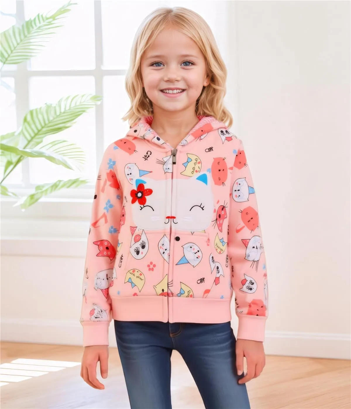 RETSUGO Girls Zip Up Hoodie Jacket Toddler Unicorn Rainbow Sweatshirt Kids Hooded Coat Casual Outerwear Size 2-7 Years