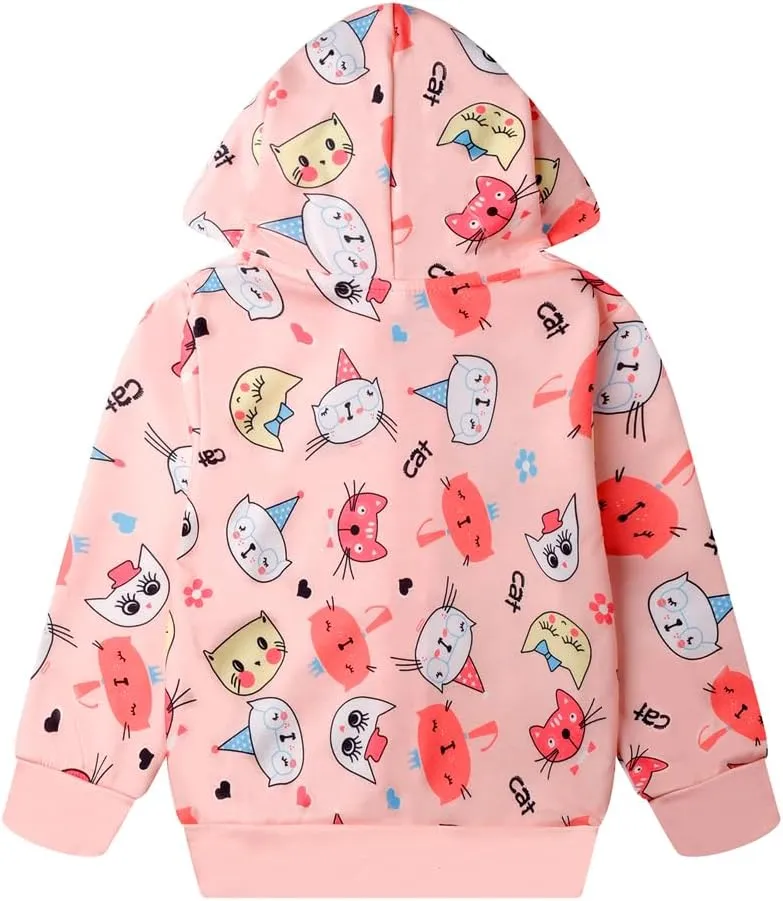 RETSUGO Girls Zip Up Hoodie Jacket Toddler Unicorn Rainbow Sweatshirt Kids Hooded Coat Casual Outerwear Size 2-7 Years