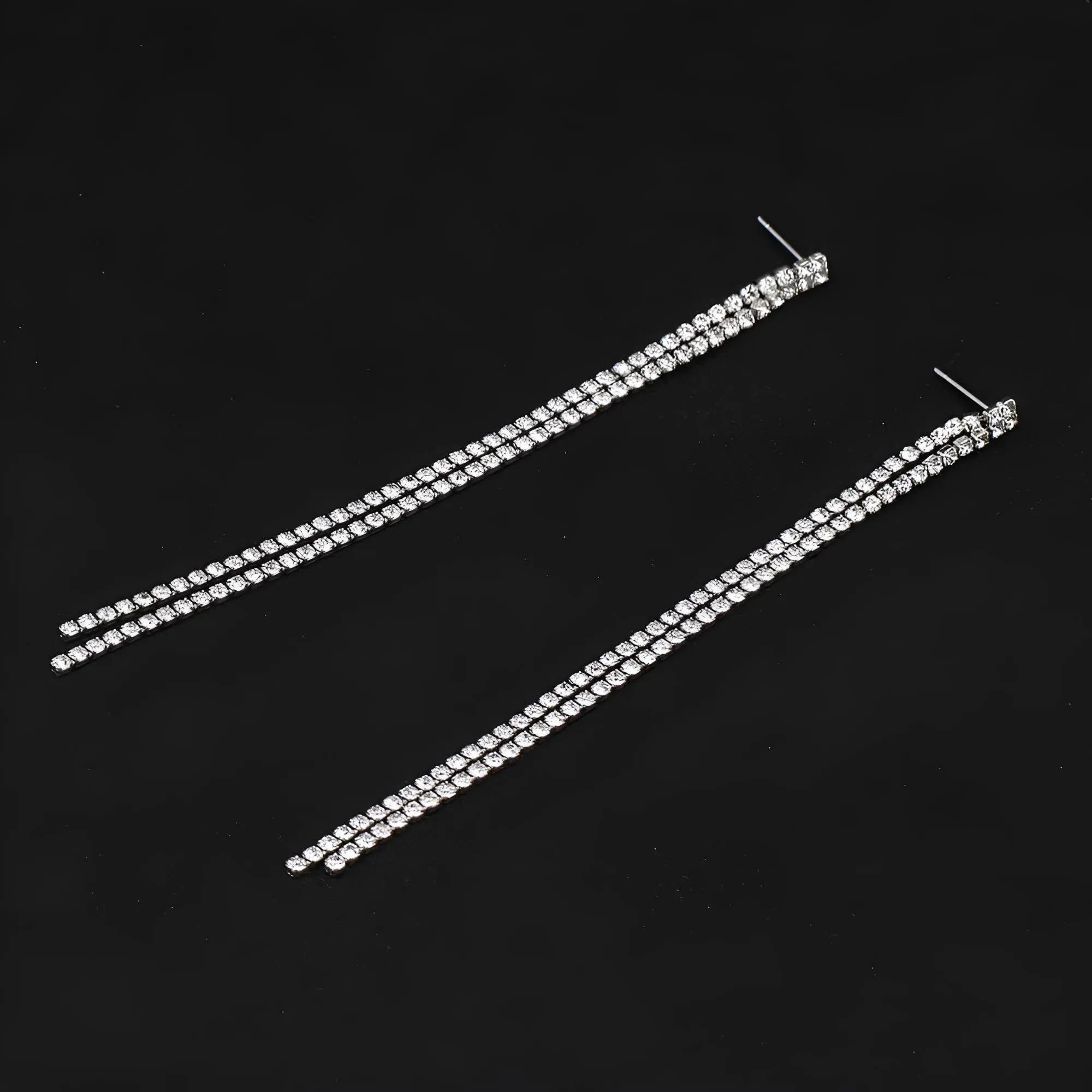 Rhinestone Crystal Tassel Long Earrings for Women