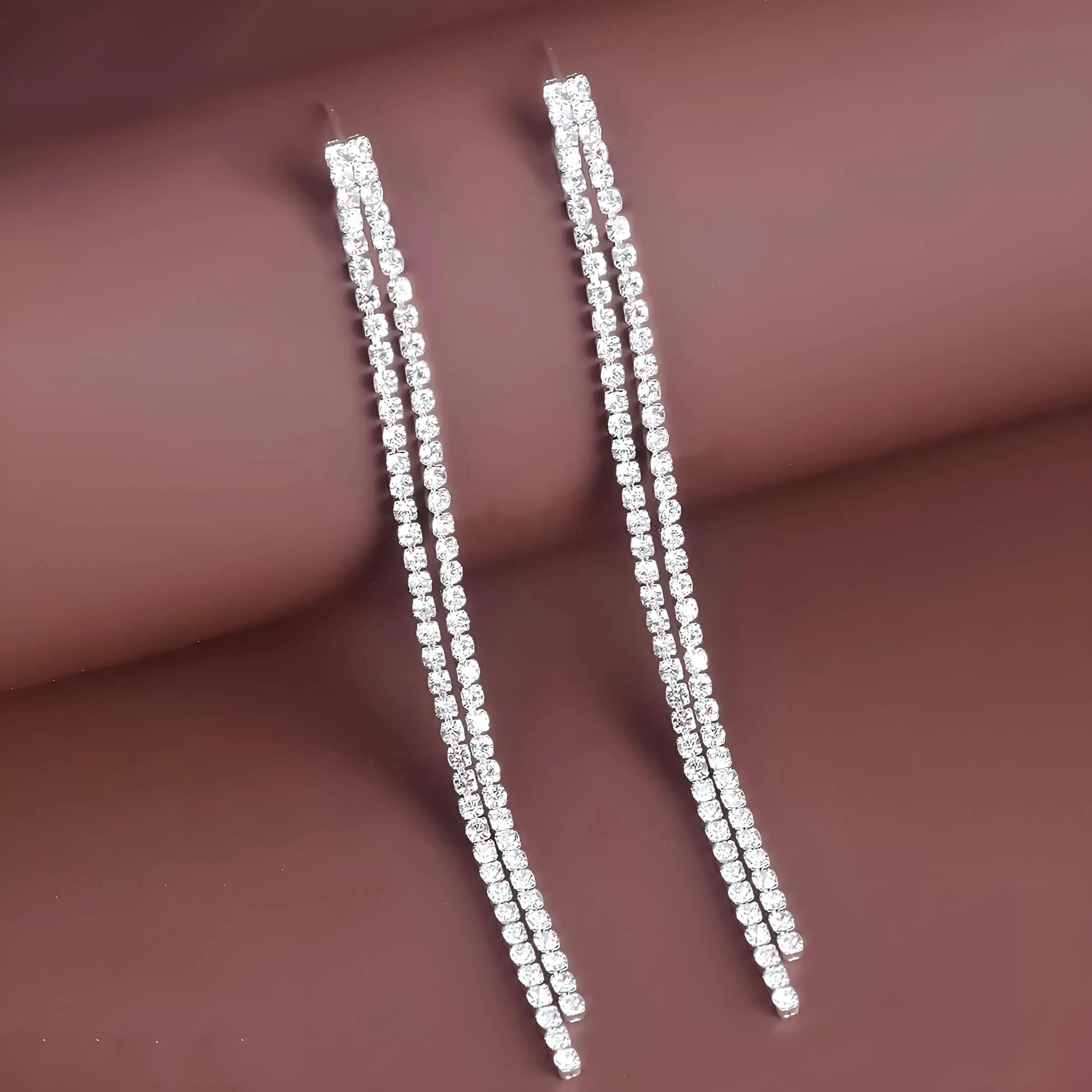 Rhinestone Crystal Tassel Long Earrings for Women