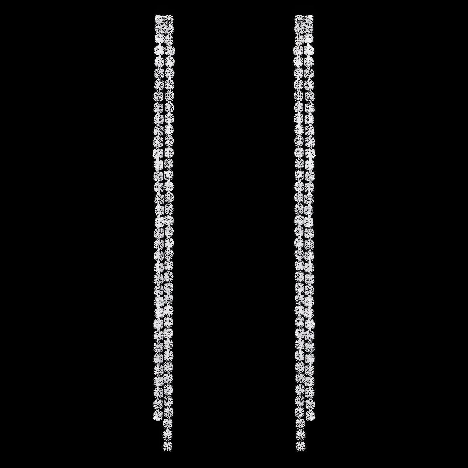 Rhinestone Crystal Tassel Long Earrings for Women