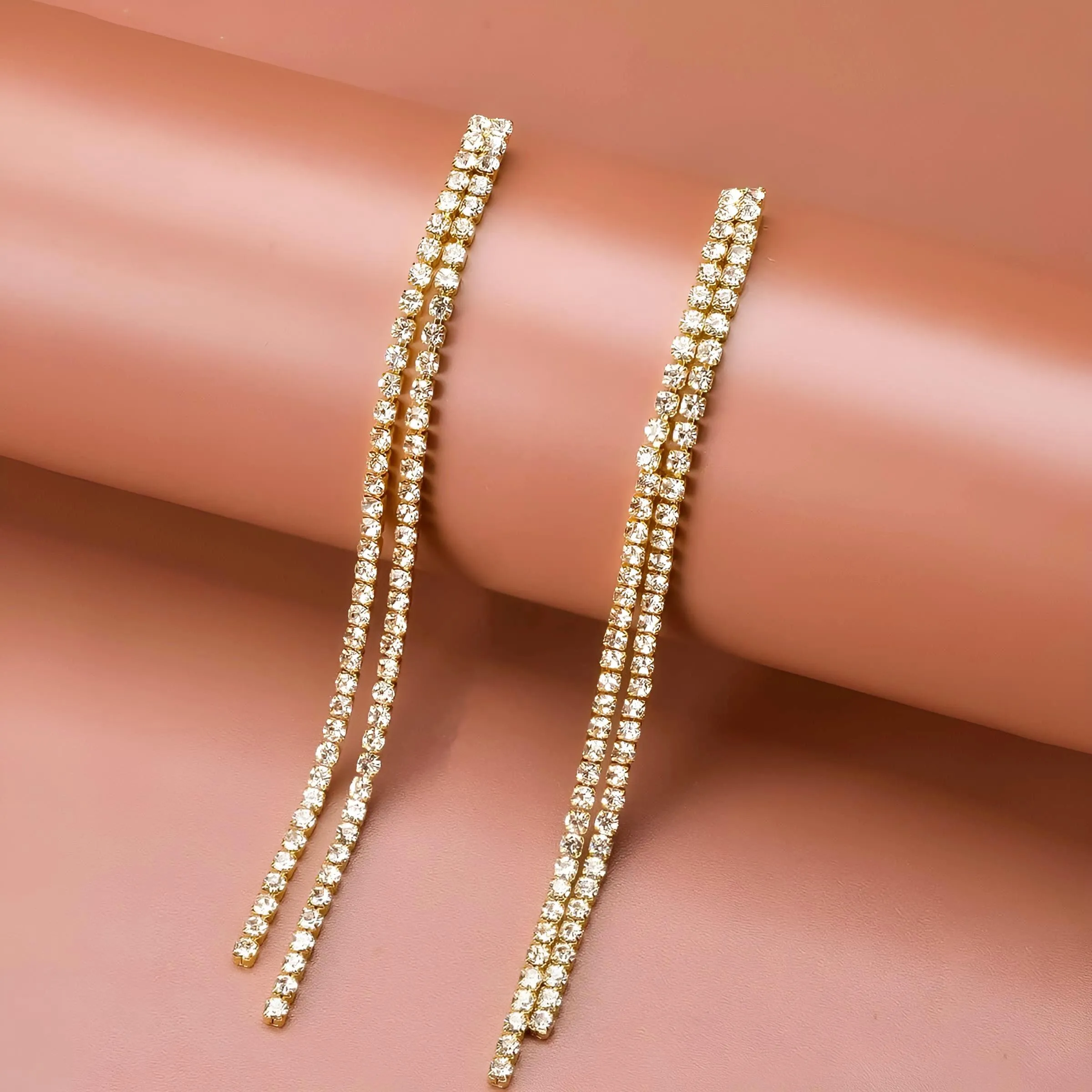 Rhinestone Crystal Tassel Long Earrings for Women