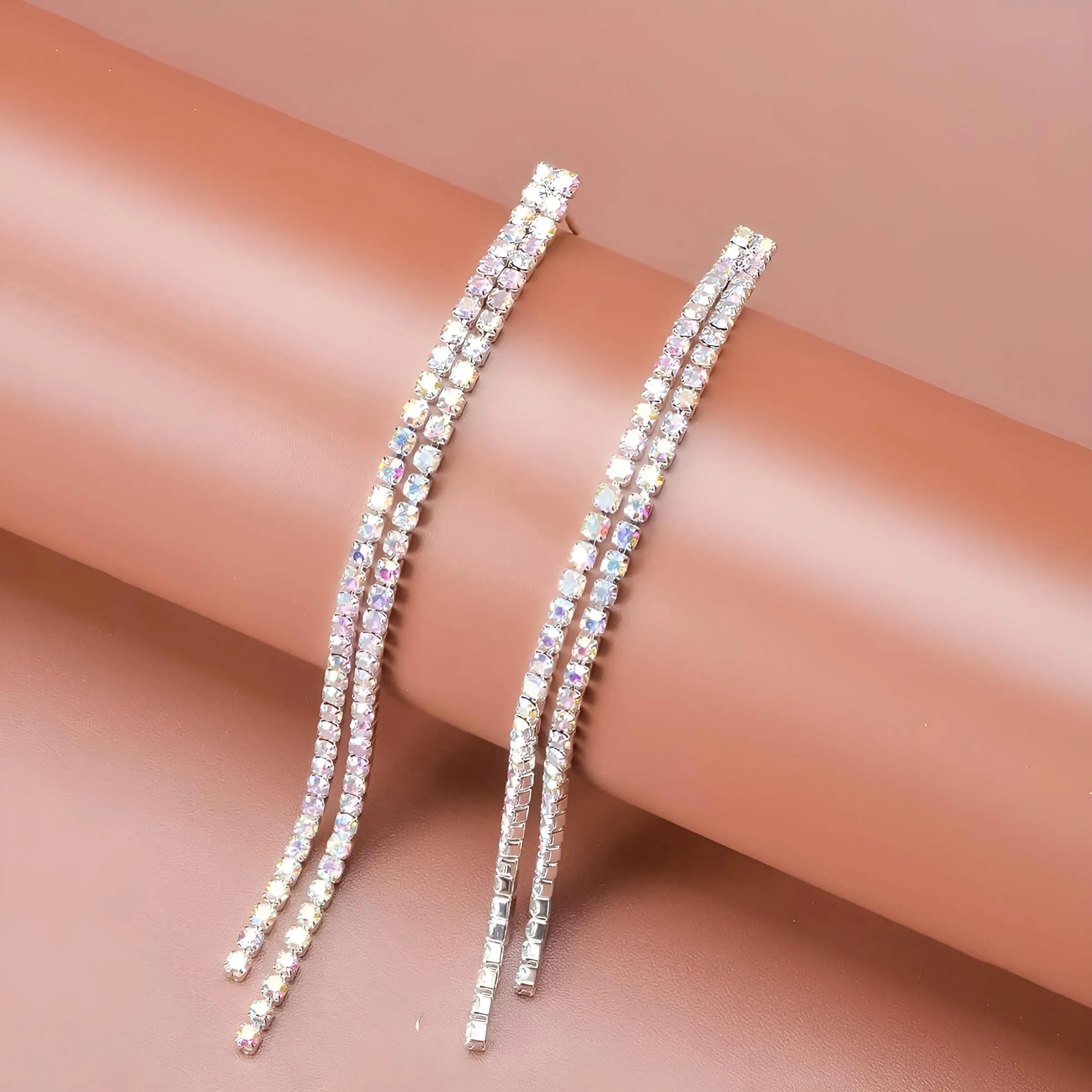 Rhinestone Crystal Tassel Long Earrings for Women