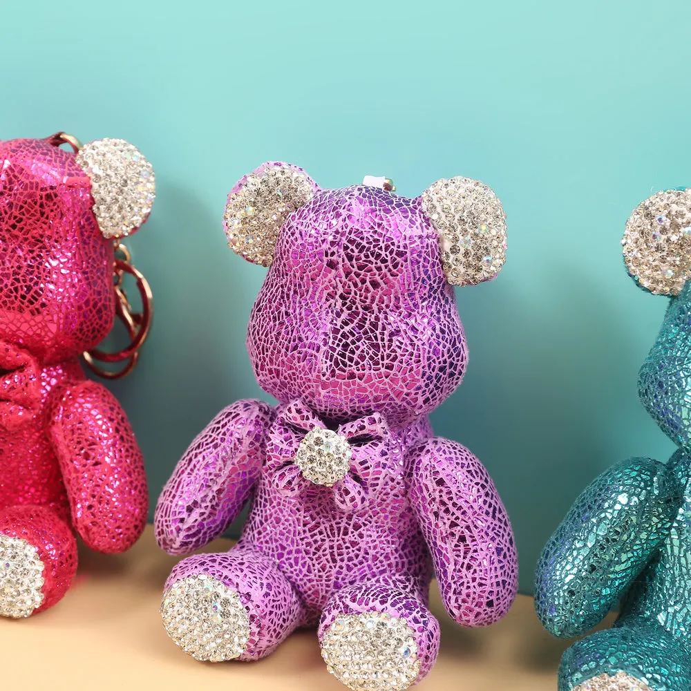 Rhinestone Elegant Teddy Bear Keychain.