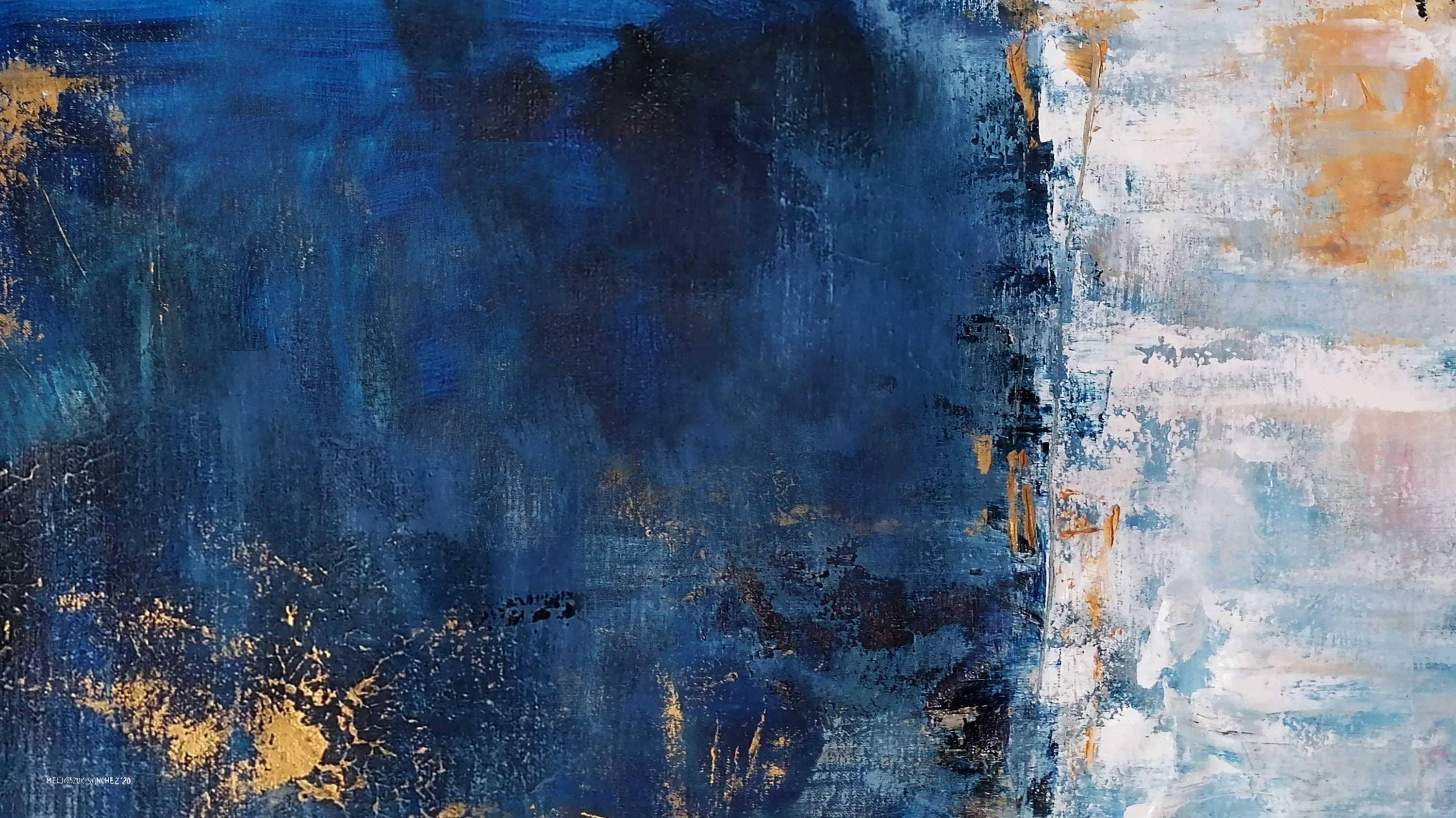Sapphire blue & gold large abstract wall art made to order in a custom size