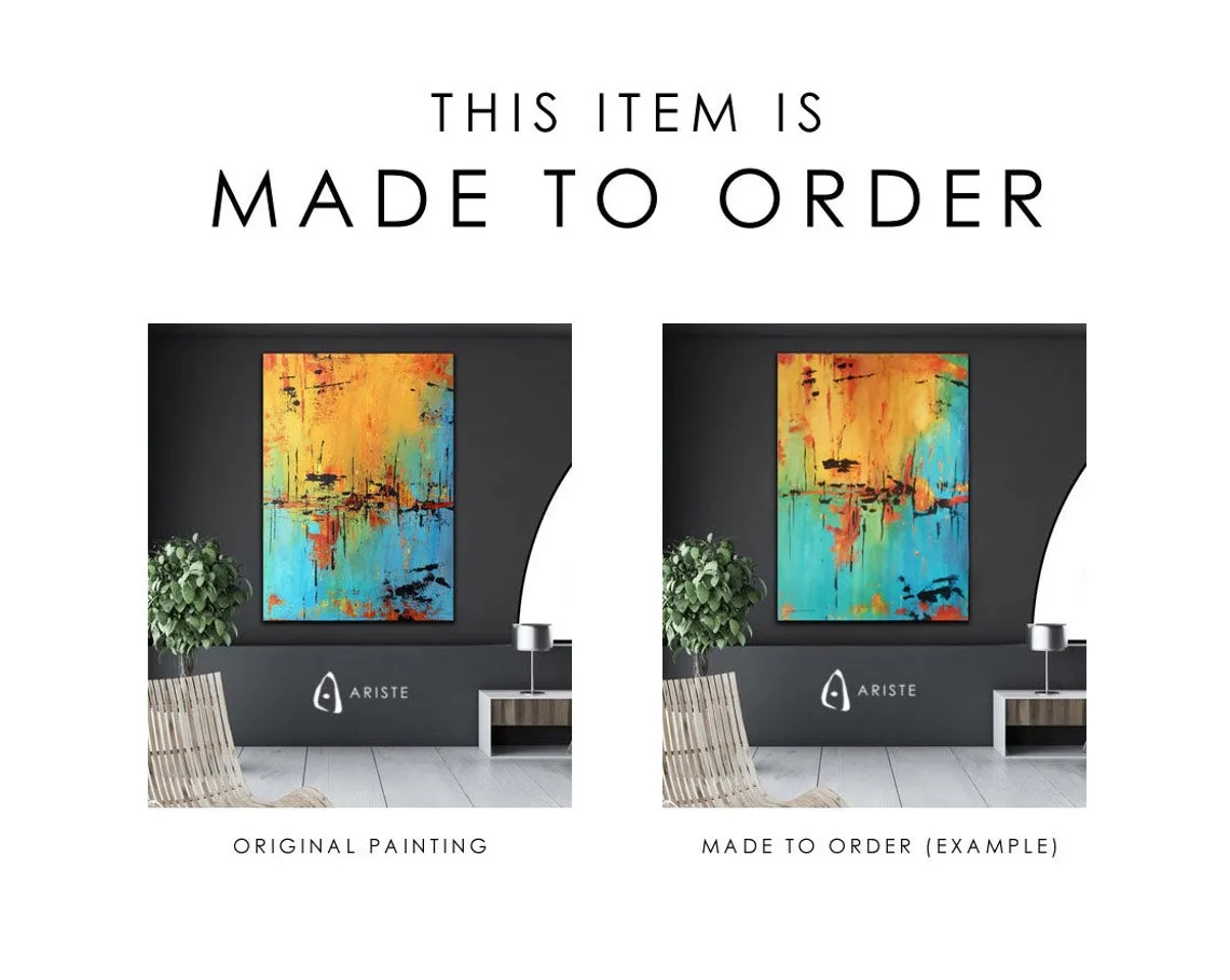 Sapphire blue & gold large abstract wall art made to order in a custom size