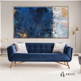 Sapphire blue & gold large abstract wall art made to order in a custom size
