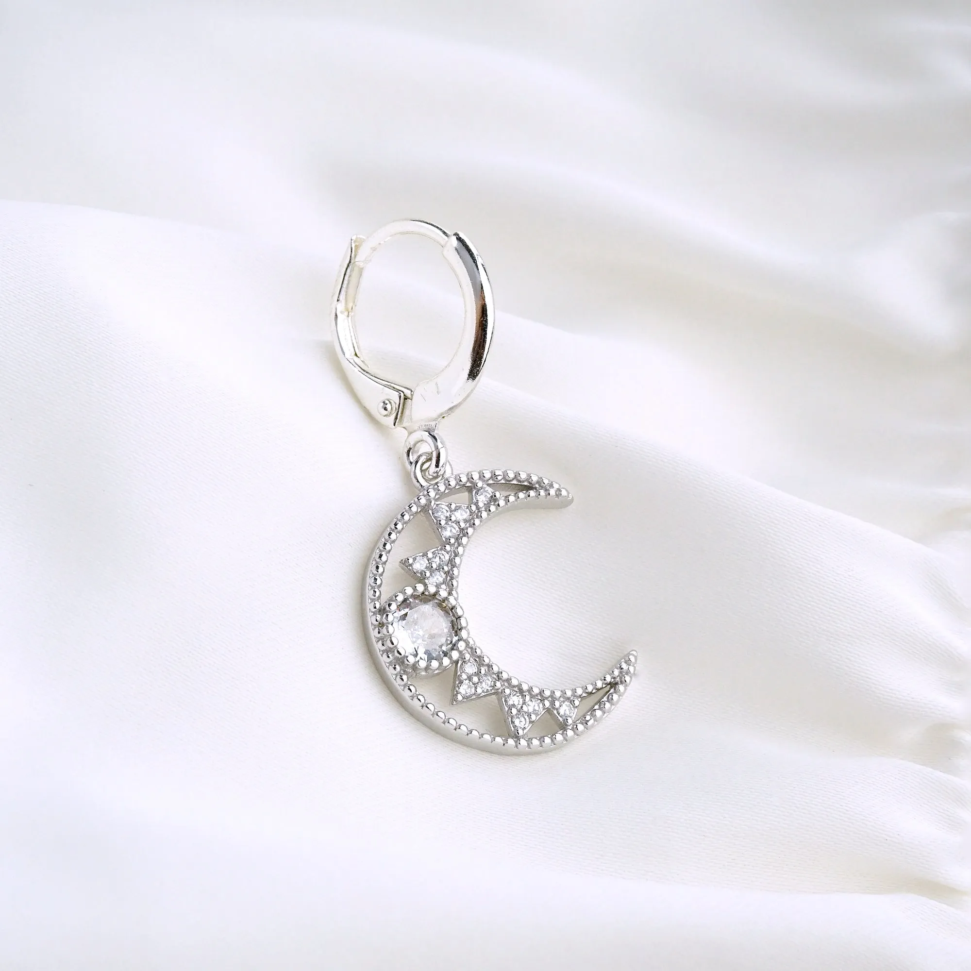 Silver Cosmic Moon Earring