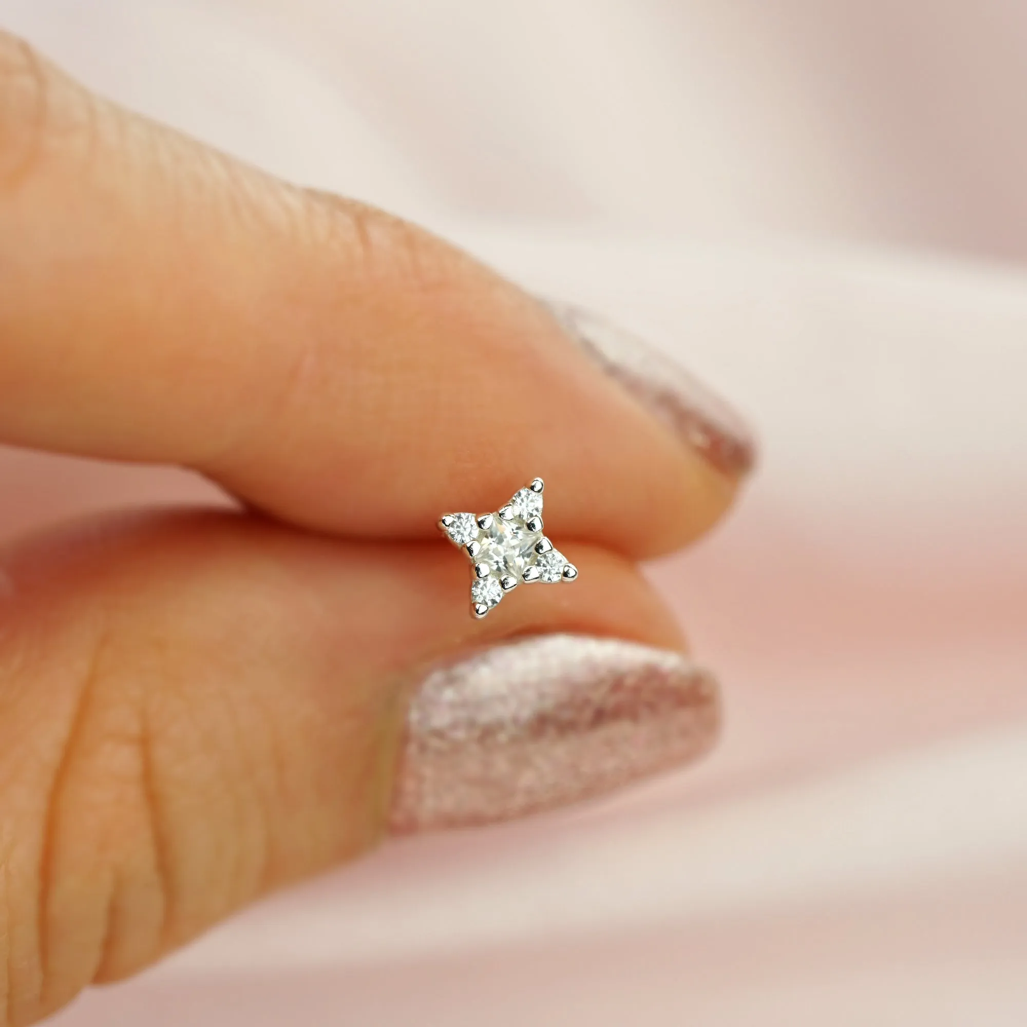 Silver Diamond Cubic Stud