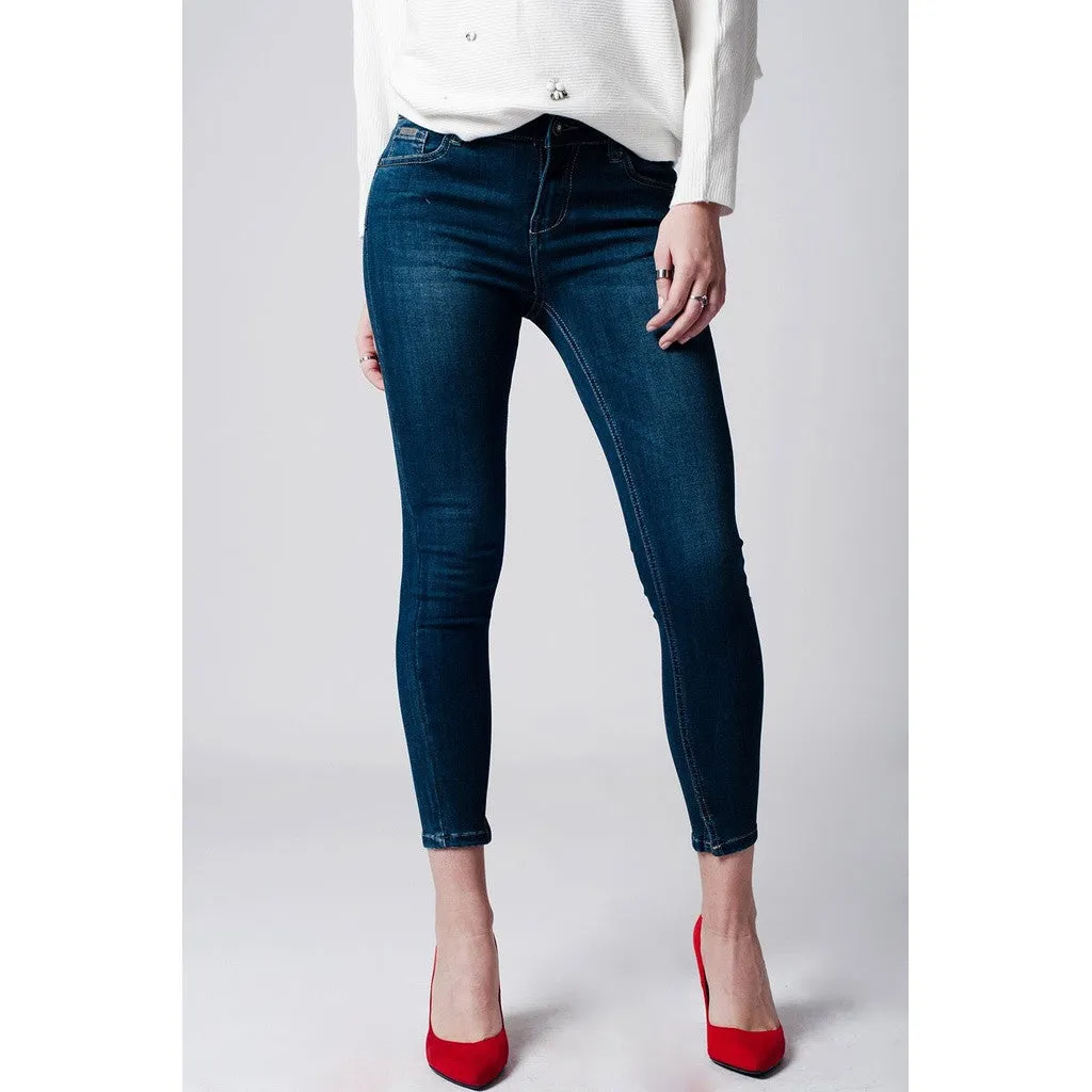 Skinny low waist dark blue wash jeans