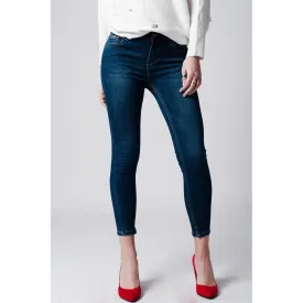 Skinny low waist dark blue wash jeans