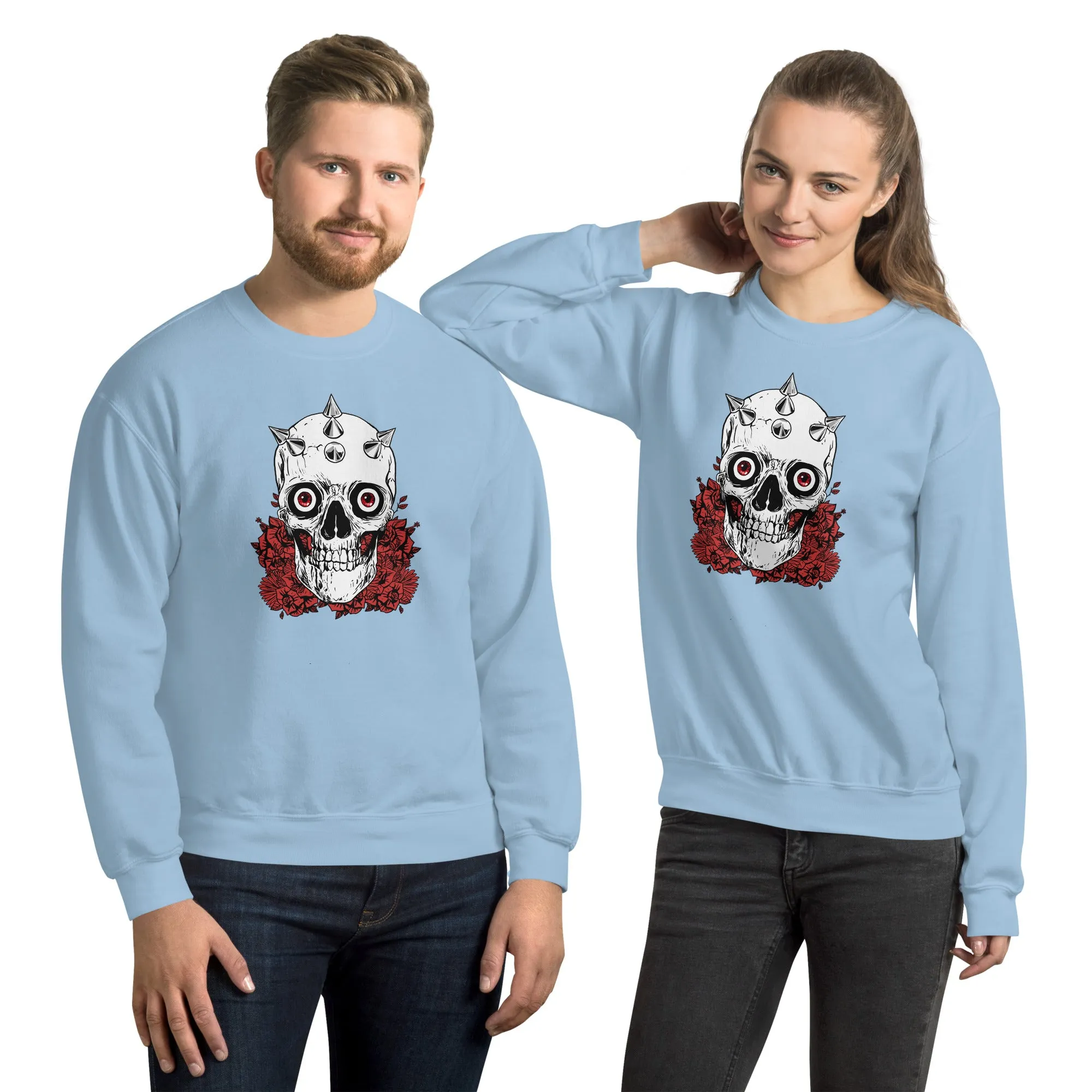Skull Sweater / Soft Goth Sweatshirt / Light Pink - Light Blue - White