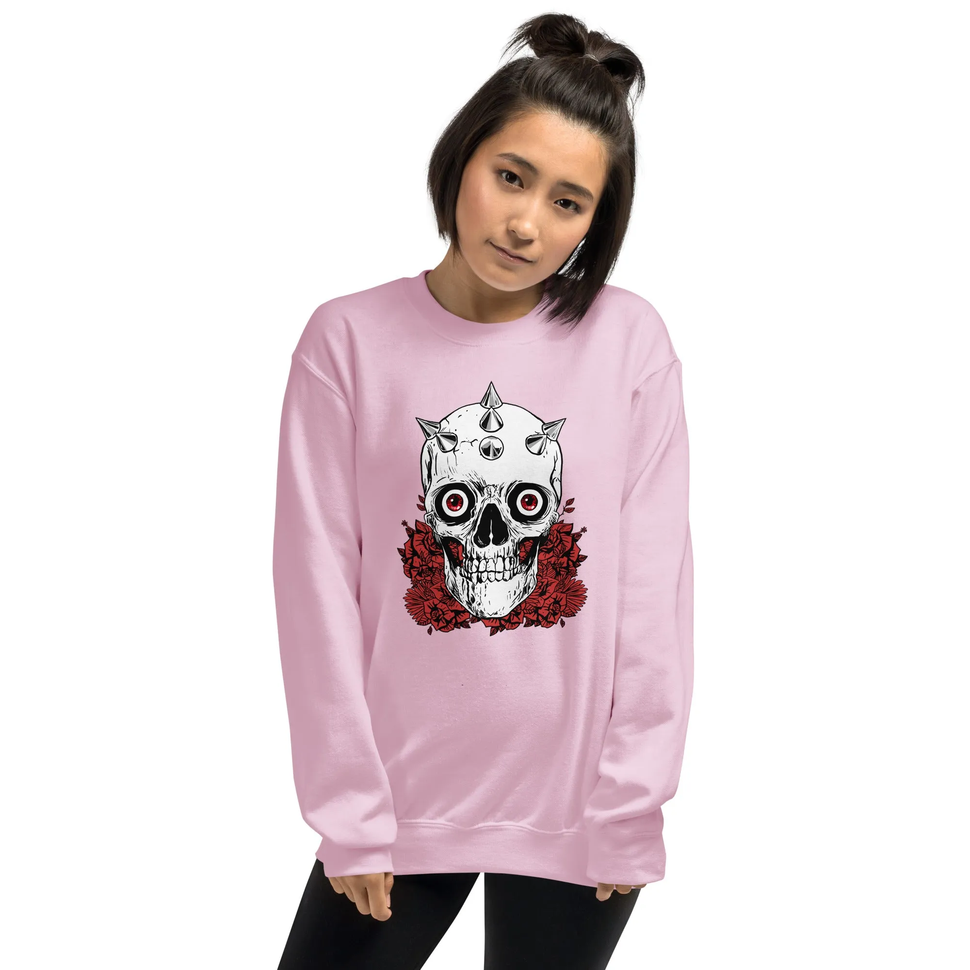 Skull Sweater / Soft Goth Sweatshirt / Light Pink - Light Blue - White