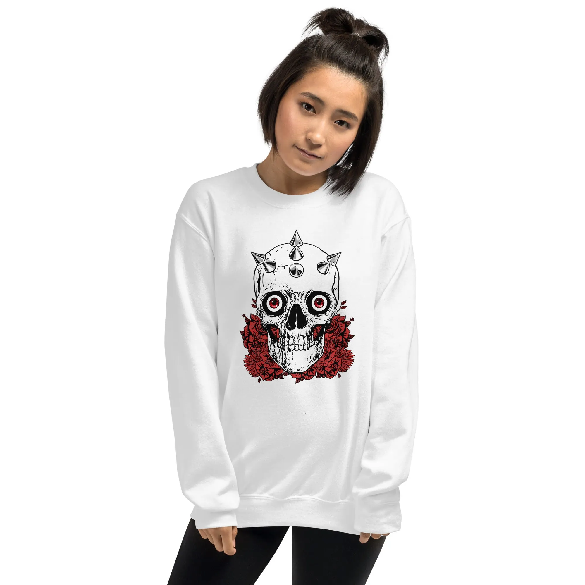Skull Sweater / Soft Goth Sweatshirt / Light Pink - Light Blue - White