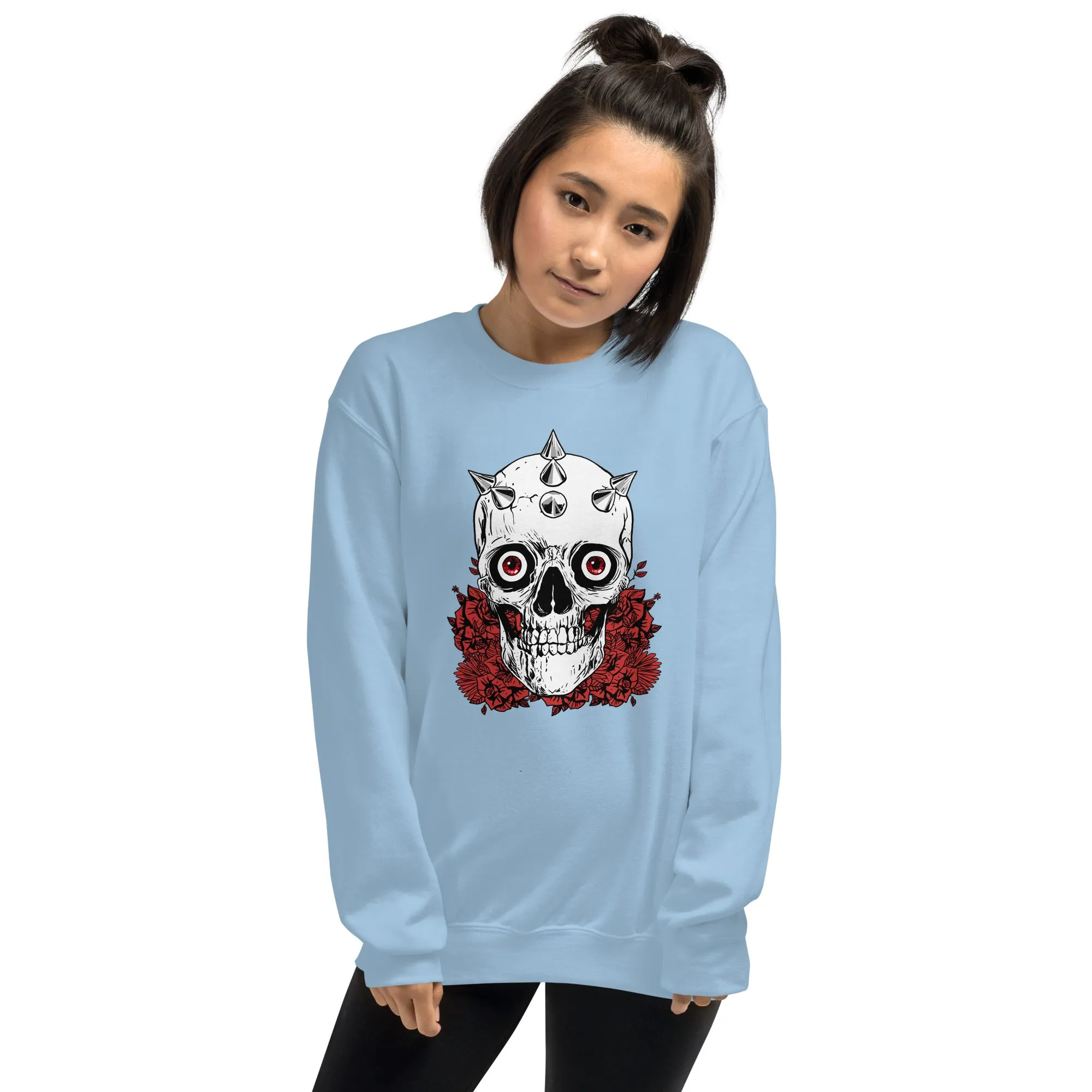 Skull Sweater / Soft Goth Sweatshirt / Light Pink - Light Blue - White