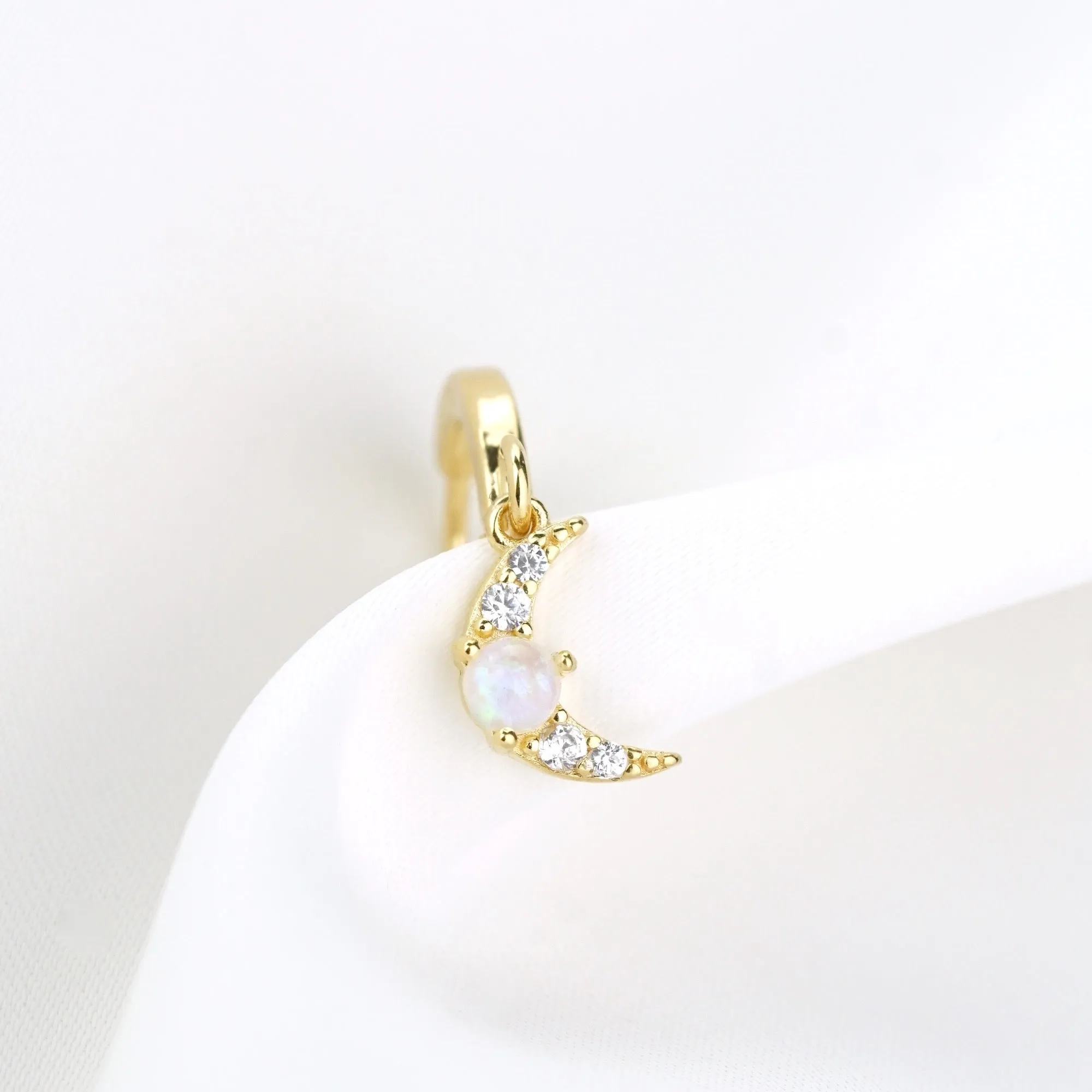 Small Opal Moon Earring