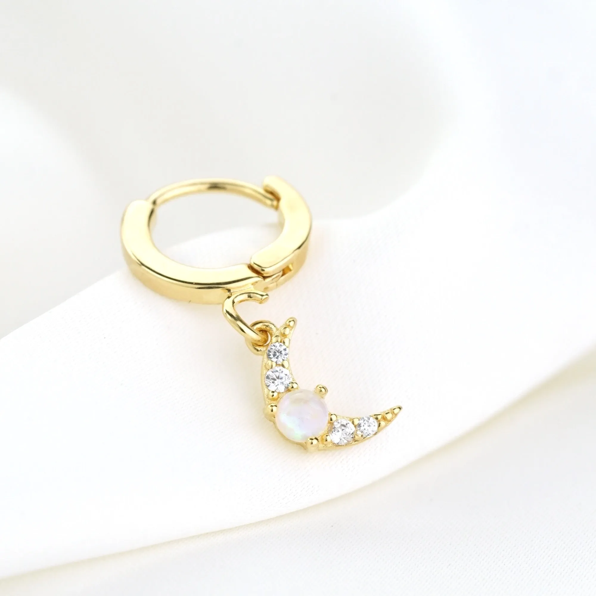 Small Opal Moon Earring