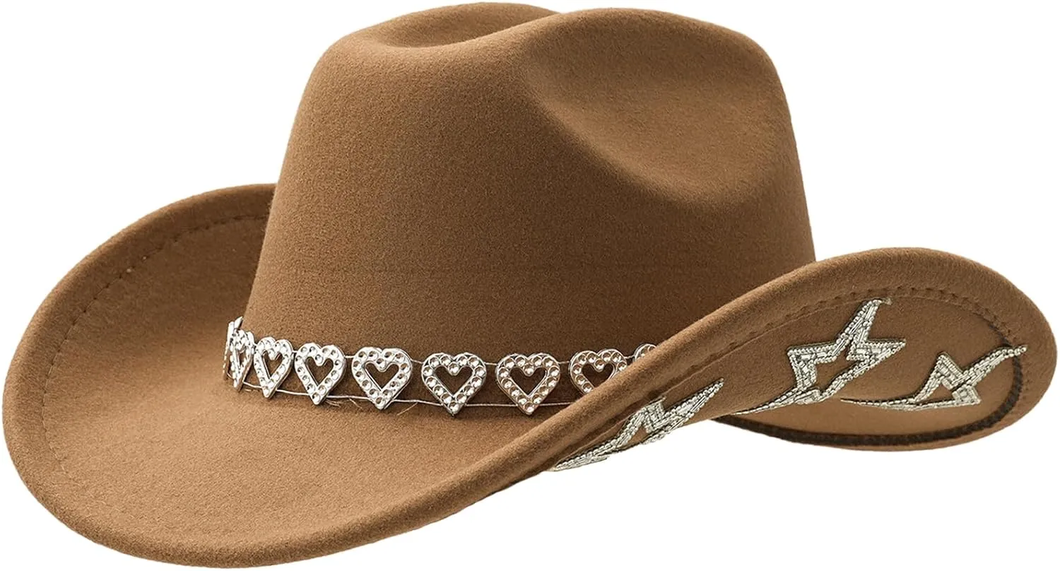 Sparkly Rhinestone Cowboy Hat for Women Western Cowgirl Hat with Star for Ladies
