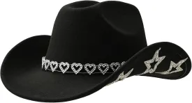 Sparkly Rhinestone Cowboy Hat for Women Western Cowgirl Hat with Star for Ladies