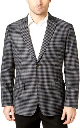 Tasso Elba Mens Checked Two Button Blazer Jacket, Grey, XX-Large (Regular)