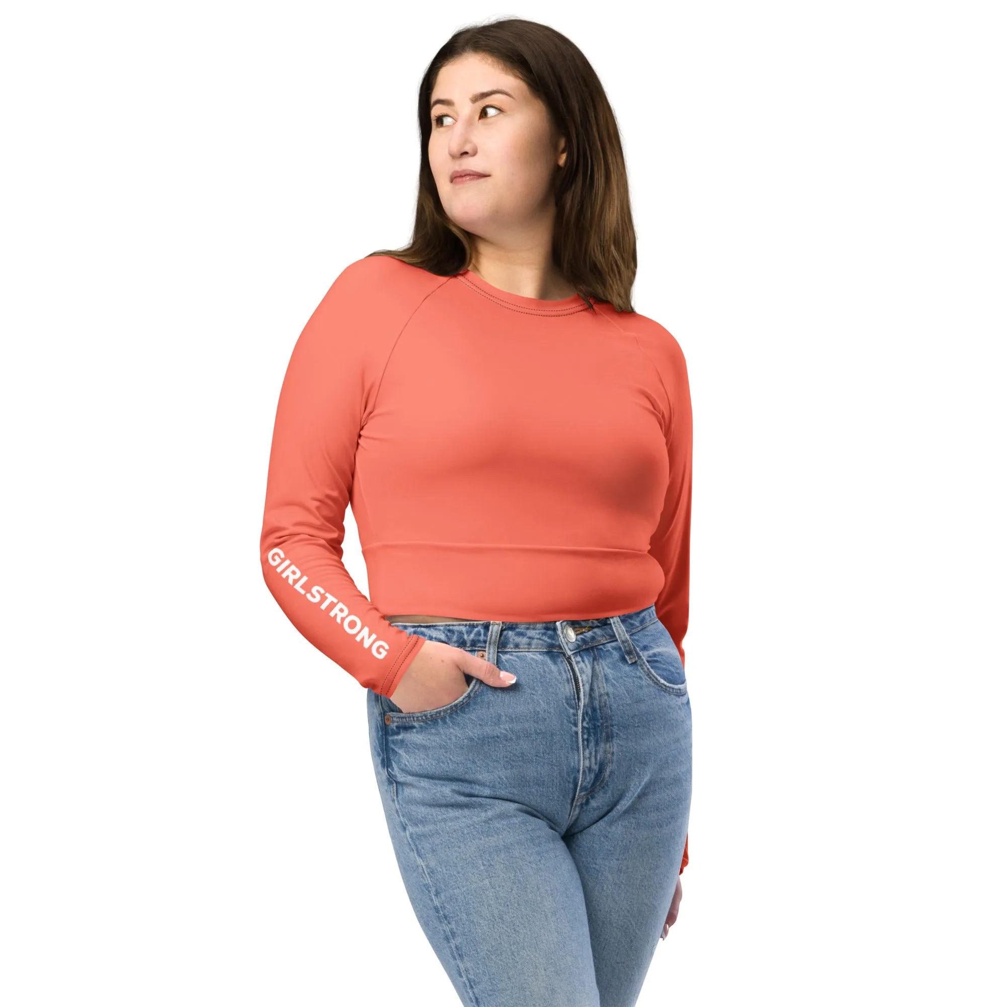 THE ESSENTIAL, SOFT AND STRETCHY, LONG SLEEVE FITTED CROP TOP BRIGHT ORANGE