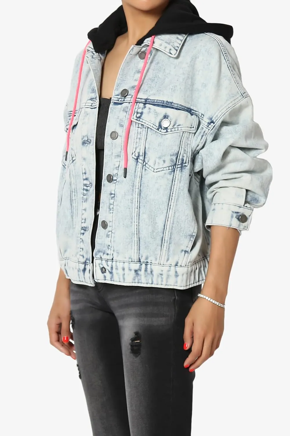 TheMogan S~3X Vintage Distressed Dark Washed Slim Fit Cropped Denim Jacket