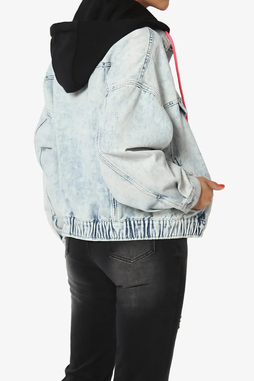 TheMogan S~3X Vintage Distressed Dark Washed Slim Fit Cropped Denim Jacket