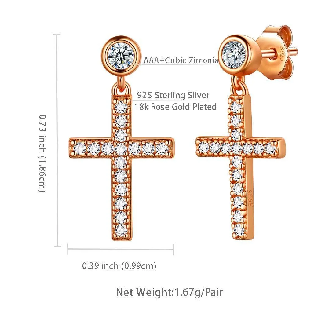 Tokyo Mart Classic Small Cross Drop Earrings Women Mens Jewelry Sterling Silver