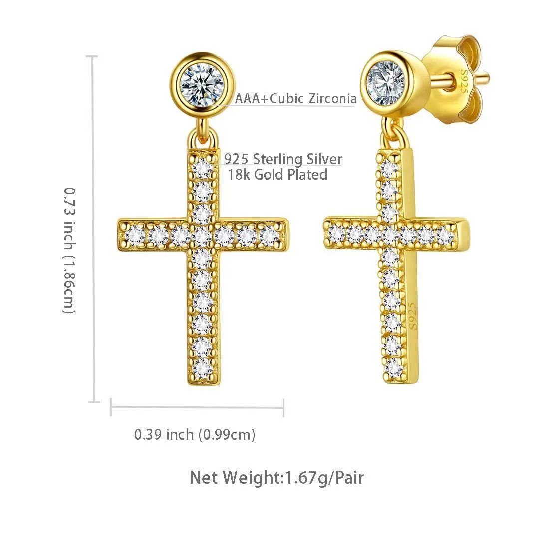 Tokyo Mart Classic Small Cross Drop Earrings Women Mens Jewelry Sterling Silver