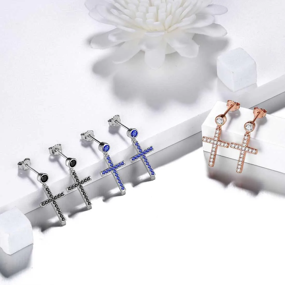 Tokyo Mart Classic Small Cross Drop Earrings Women Mens Jewelry Sterling Silver