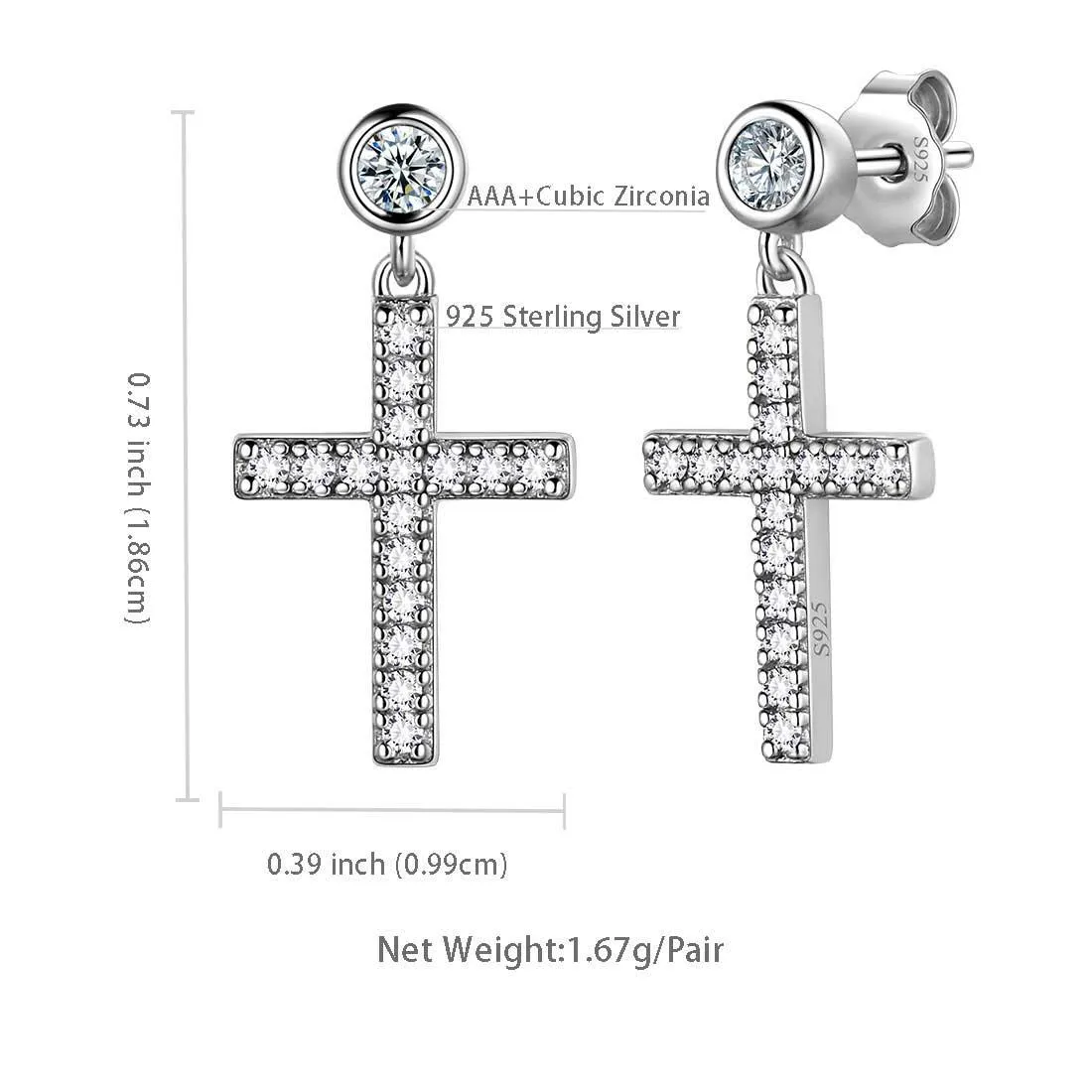 Tokyo Mart Classic Small Cross Drop Earrings Women Mens Jewelry Sterling Silver