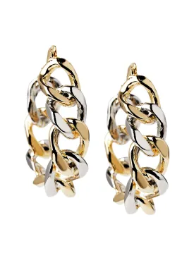 Two Tone 14K Gold & Rhodium Chain Link Hoop Earrings