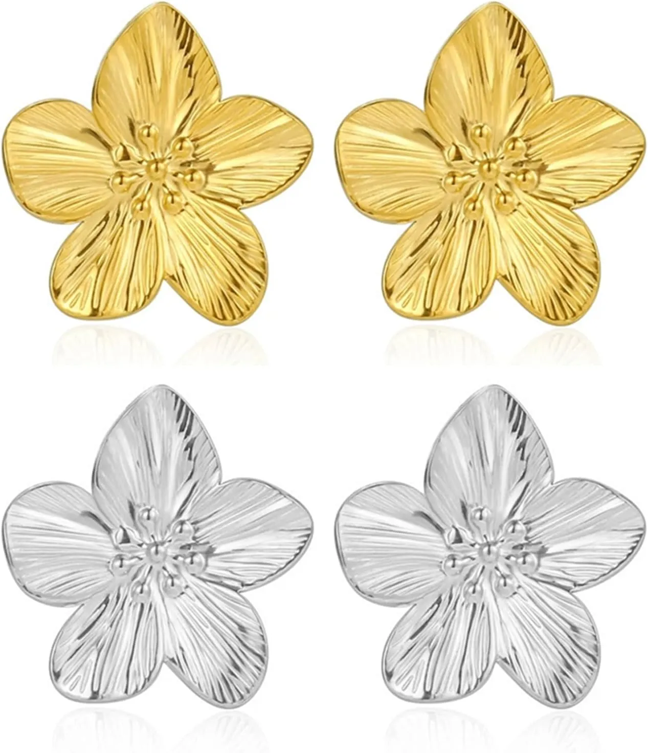 WCRAZYE Flower Stud Earrings for Women Exaggerated Boho 14k Gold Silver Daisy Floral Flowers Studs Earrings Summer Spring Fancy Wedding Party Statement Jewelry
