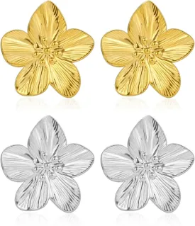 WCRAZYE Flower Stud Earrings for Women Exaggerated Boho 14k Gold Silver Daisy Floral Flowers Studs Earrings Summer Spring Fancy Wedding Party Statement Jewelry