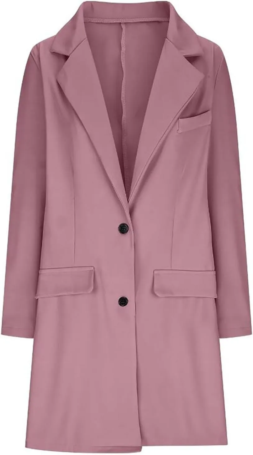 Womens Big Notch Lapel Single Breasted Pea Coats Warm Winter Wool Blend Overcoats Elegant Long Suit Jacket Blazers