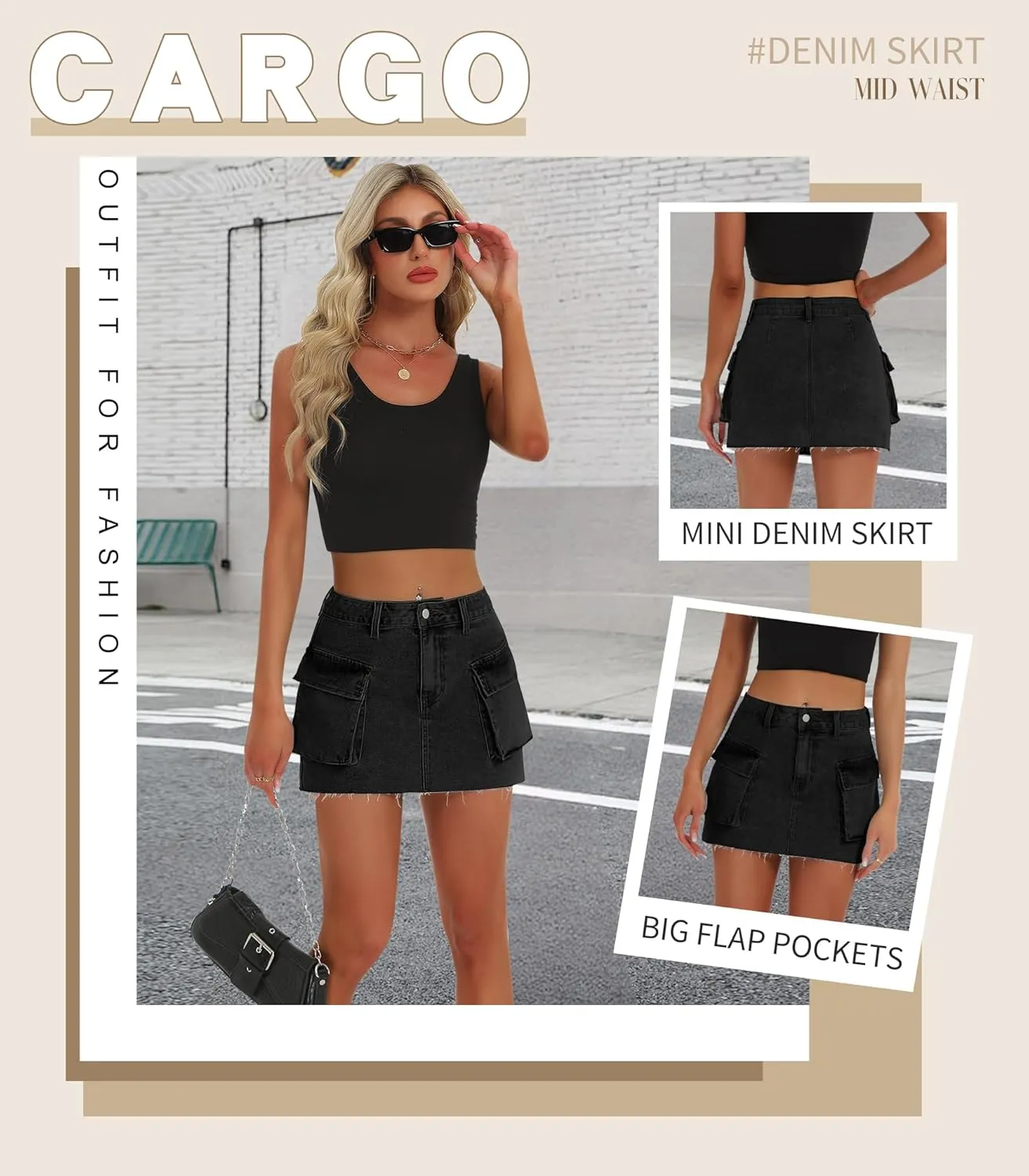 Womens Denim Cargo Skirt Low Waist Y2k Mini Jean Skirts with Flap Pockets